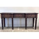 A Victorian mahogany breakfront console table, the rectangular top with moulded edge above