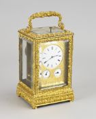 Large antique travel alarm clock, H 20 cm.