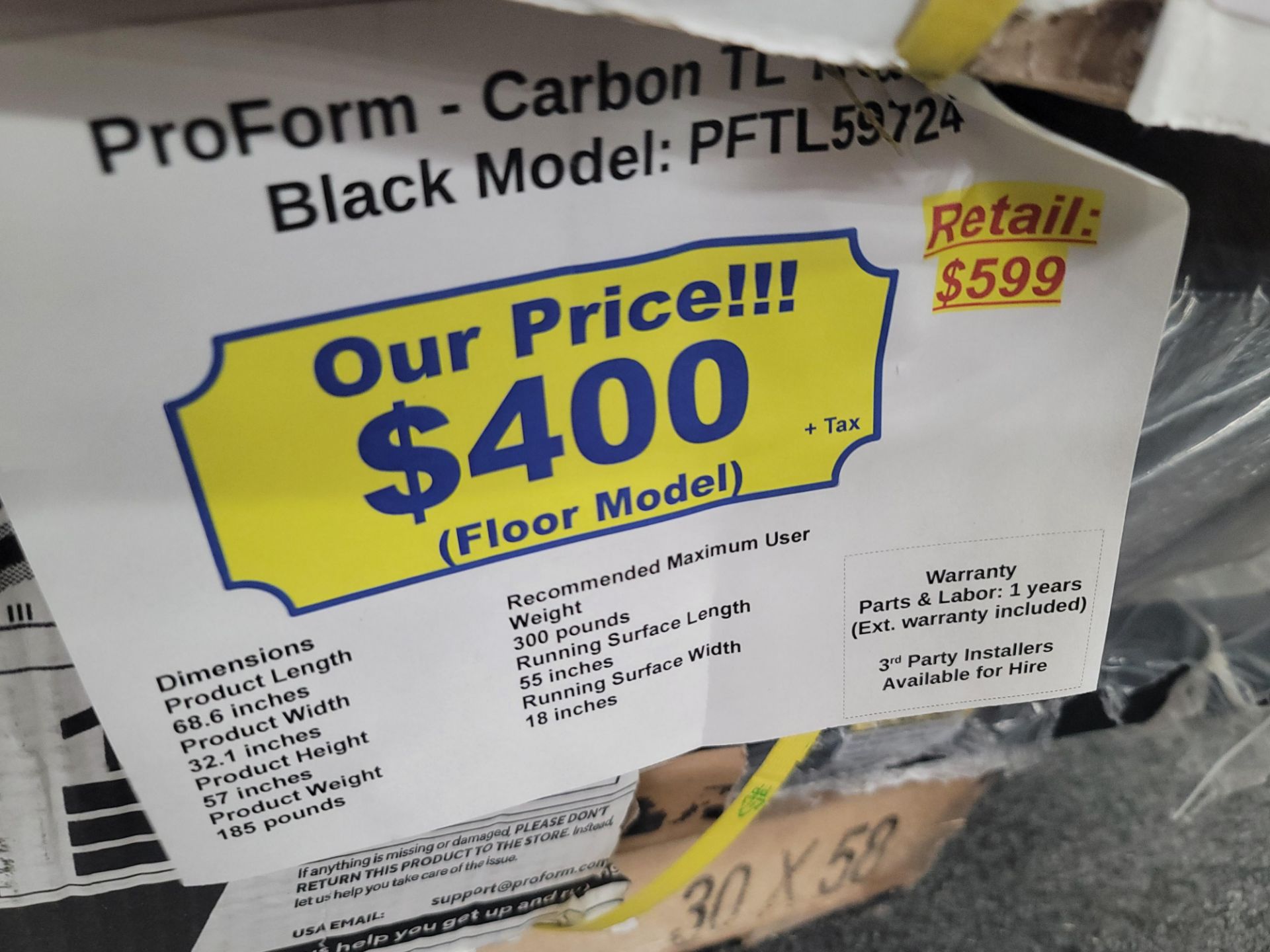 PRO-FORM CARBON TL TREADMILL IN BLACK, MODEL PFTL59724, OPEN BOX - Image 2 of 2