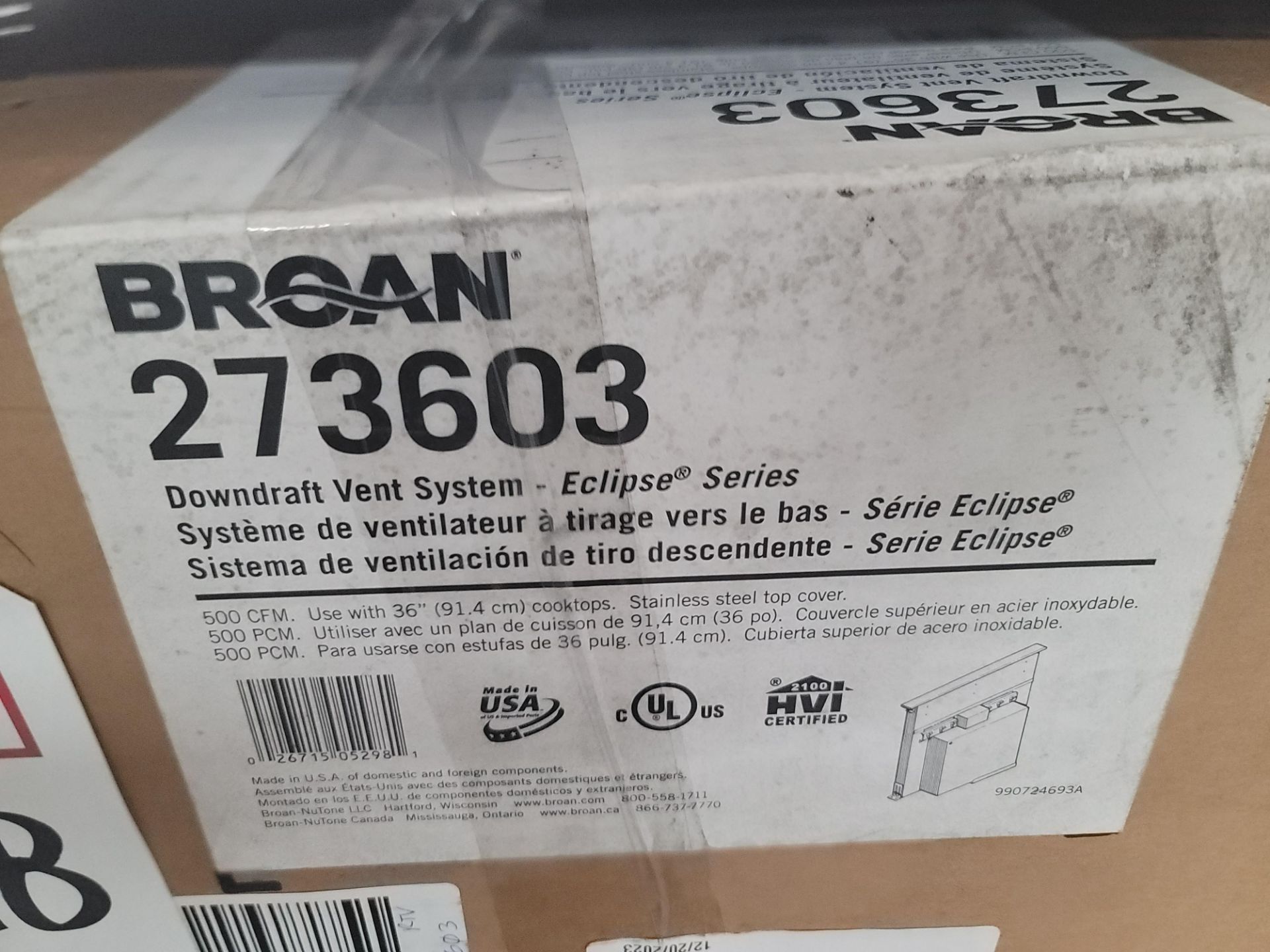 BROAN 36" ECLIPSE SERIES DOWNDRAFT VENT SYSTEM, MODEL 273603, IN ORIGINAL CARTON - Image 2 of 2