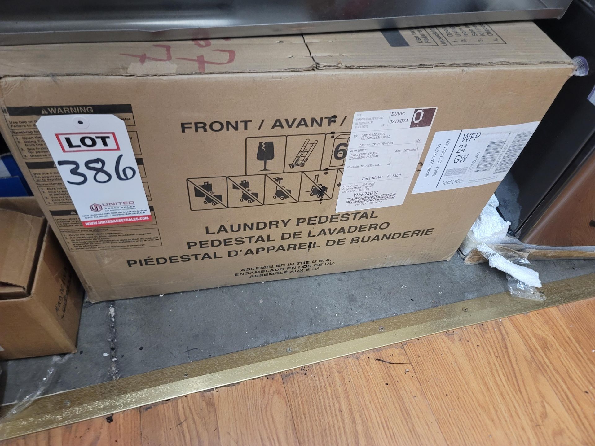 WHIRLPOOL 24" LAUNDRY PEDESTAL W/ 12" HT, IN WHITE, MODEL WFP24GW, IN ORIGINAL CARTON