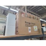 FRIGIDAIRE 36" WALL MOUNT CHIMNEY RANGE HOOD, MODEL FHWC3660LS, IN ORIGINAL CARTON