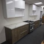 LOT - TWO-TONE KITCHEN CABINET SET W/ (2) 5' OF BASE CABINETS, 37-3/4" OVEN CABINET AND (2) 55" WALL