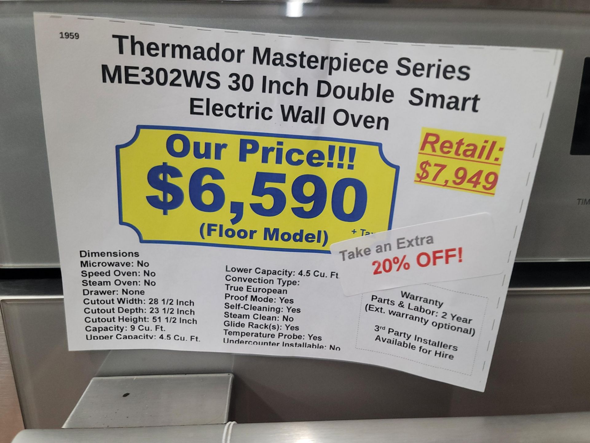 THERMADOR MASTERPIECE SERIES 30" DOUBLE SMART ELECTRIC WALL OVEN IN STAINLESS STEEL, CAPACITY: UPPER - Image 5 of 5