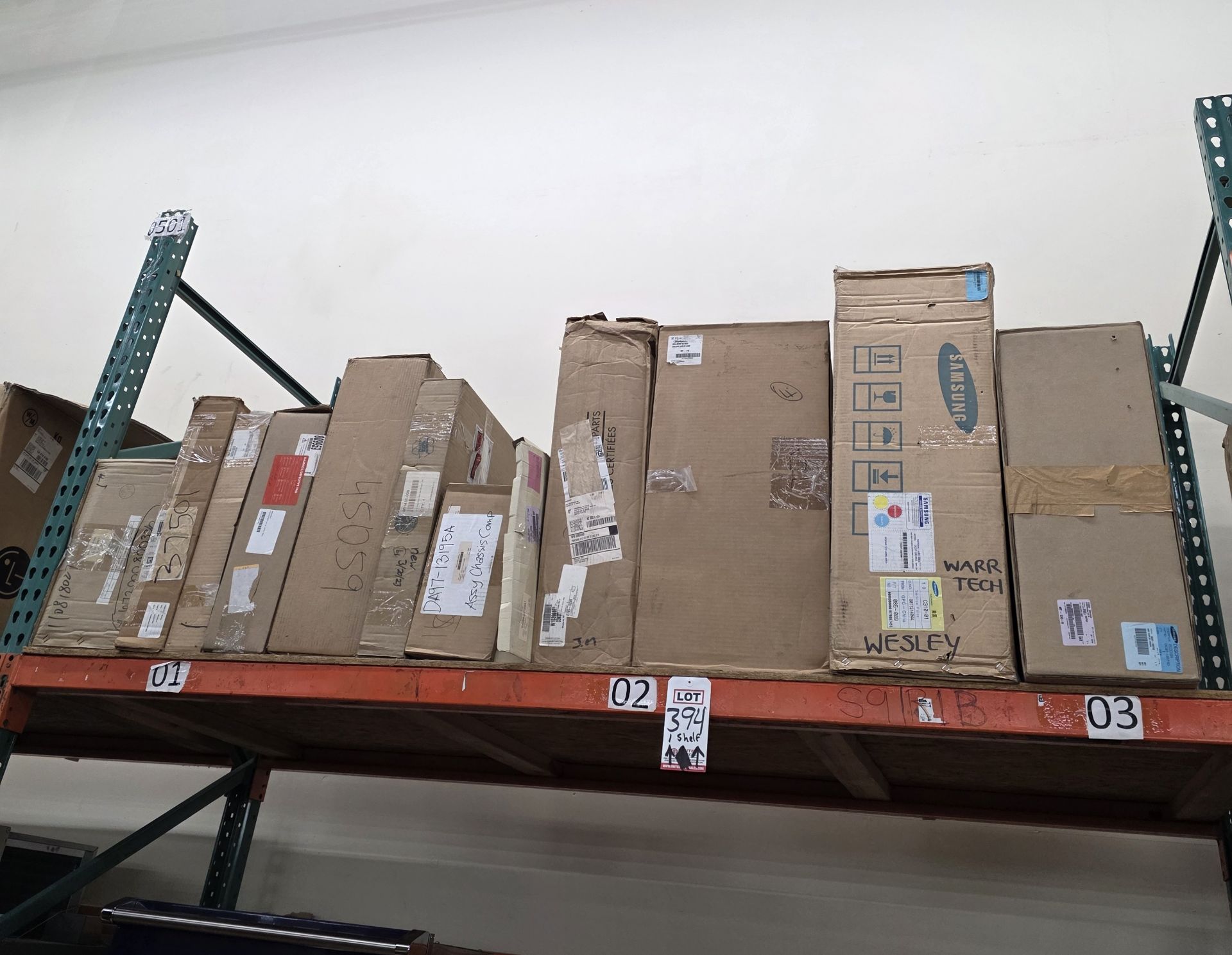 LOT - SHELF OF BOXED APPLIANCE REPLACEMENT PARTS, APPROX. (12) CARTONS