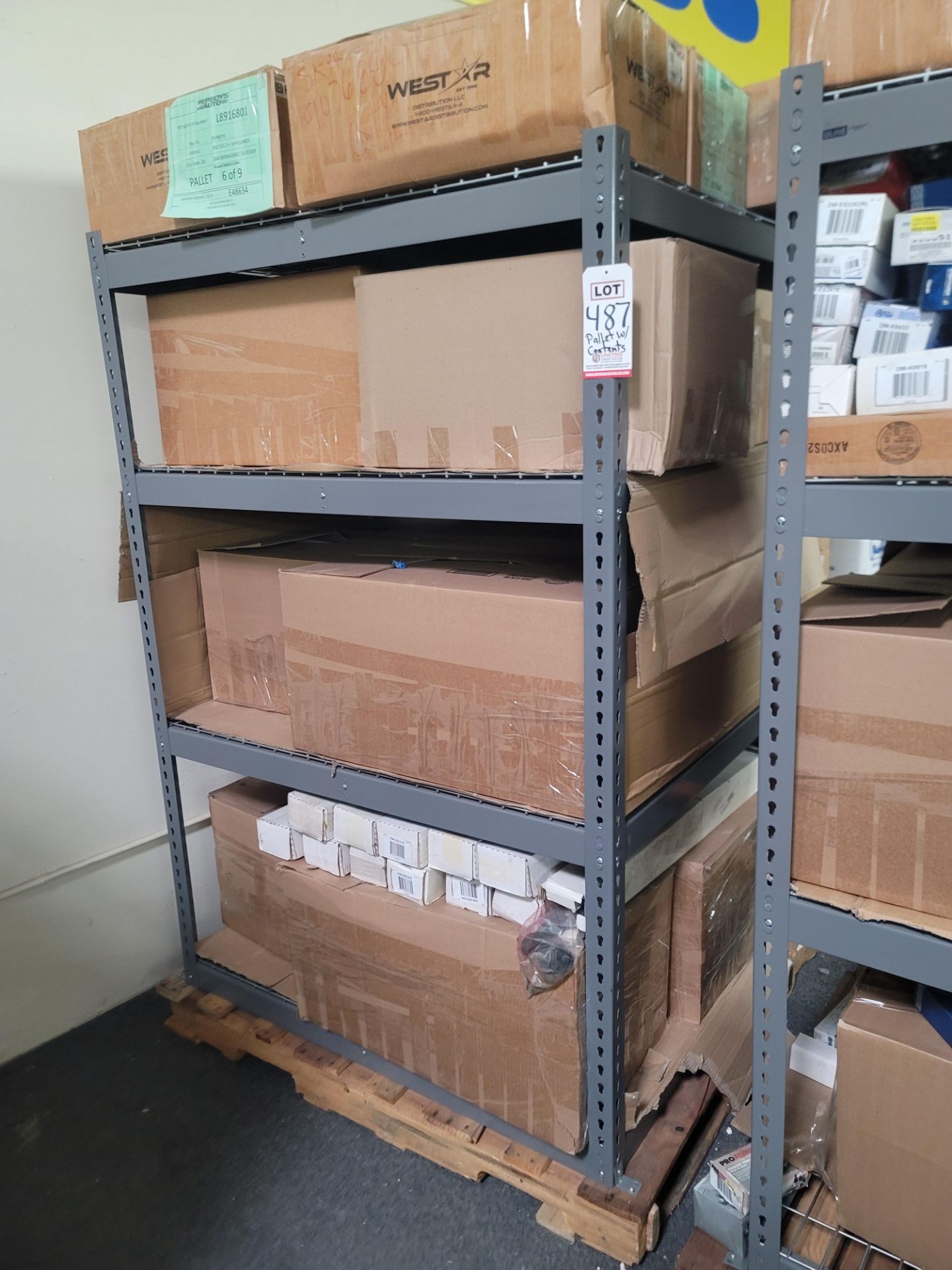 LOT - SHELF UNIT, 3' X 4', W/ CONTENTS OF CAR PARTS