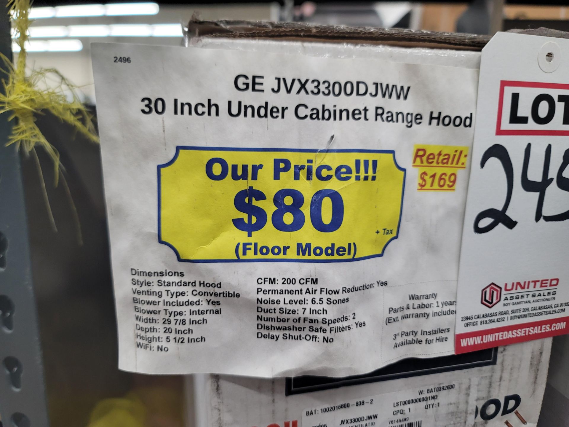 GE 30" UNDER CABINET RANGE HOOD IN WHITE, MODEL JVX3300DJWM, IN ORIGINAL CARTON - Image 3 of 3