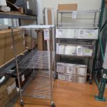 LOT - (2) WIRE RACKS ON CASTERS, 3' X 2', CONTENTS NOT INCLUDED, (DELAYED PICKUP UNTIL WEDNESDAY,