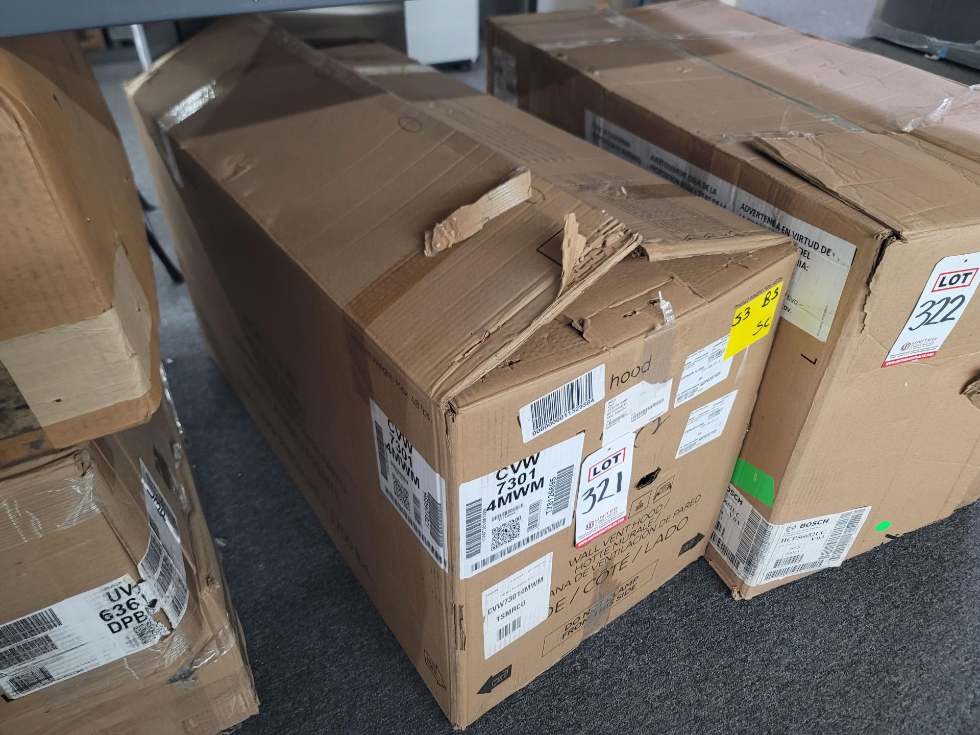 CAFE 30" WALL MOUNT RANGE HOOD IN MATTE WHITE, MODEL CVW73014MWM, IN ORIGINAL CARTON