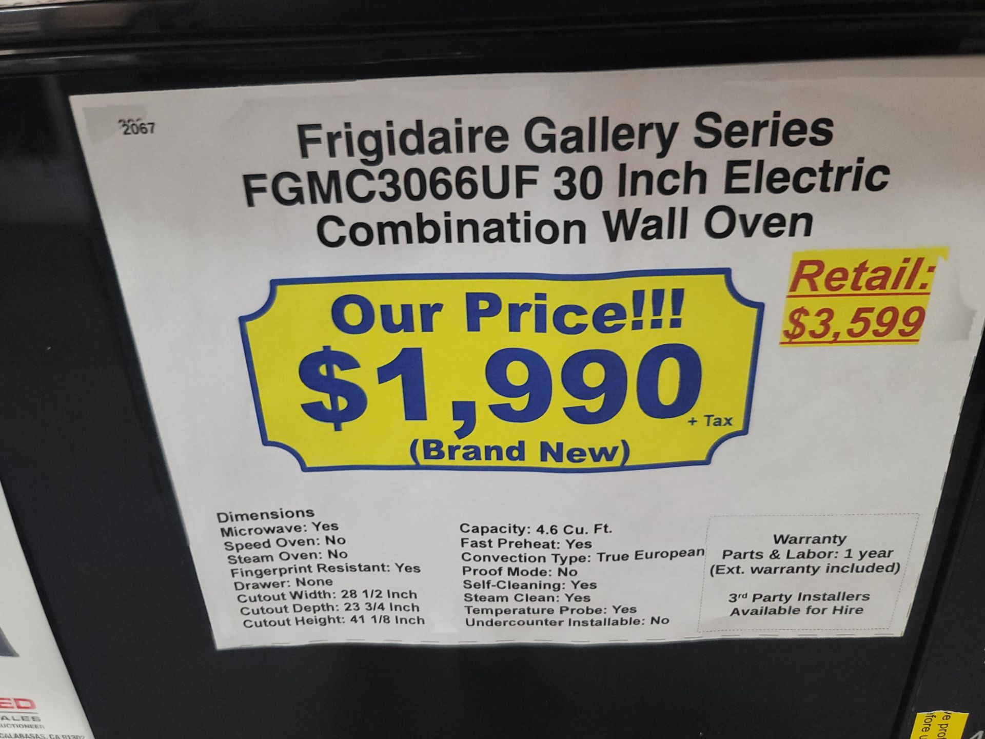 FRIGIDAIRE GALLERY SERIES 30" ELECTRIC COMBINATION MICROWAVE & WALL OVEN IN STAINLESS STEEL, MODEL - Image 5 of 5