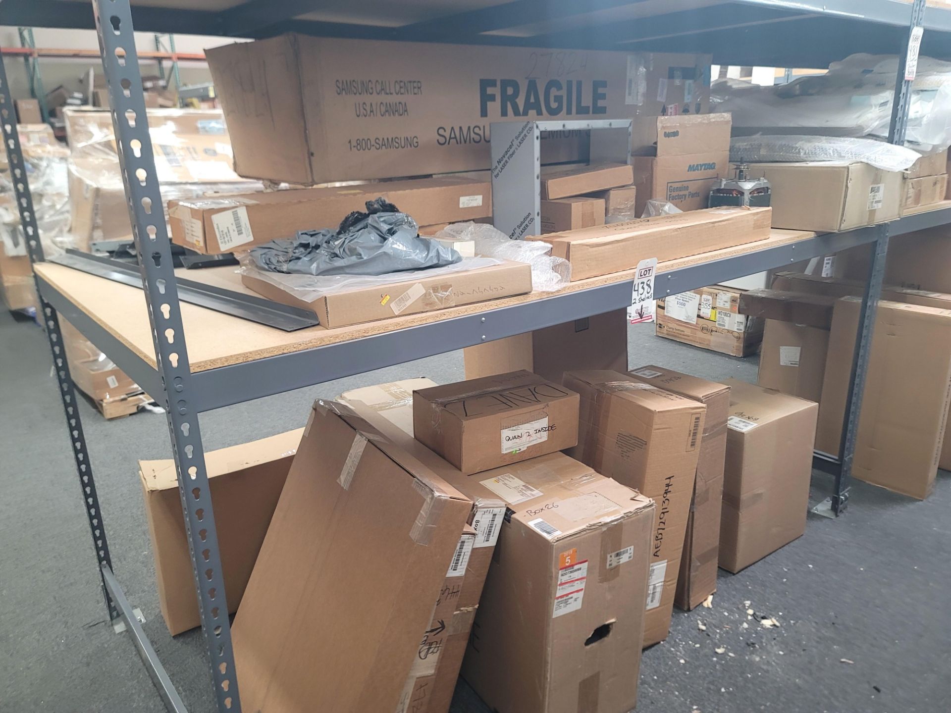 LOT - CONTENTS OF (2) 8' X 4' SHELVES, TO INCLUDE LOOSE AND BOXED APPLIANCE REPLACEMENT PARTS