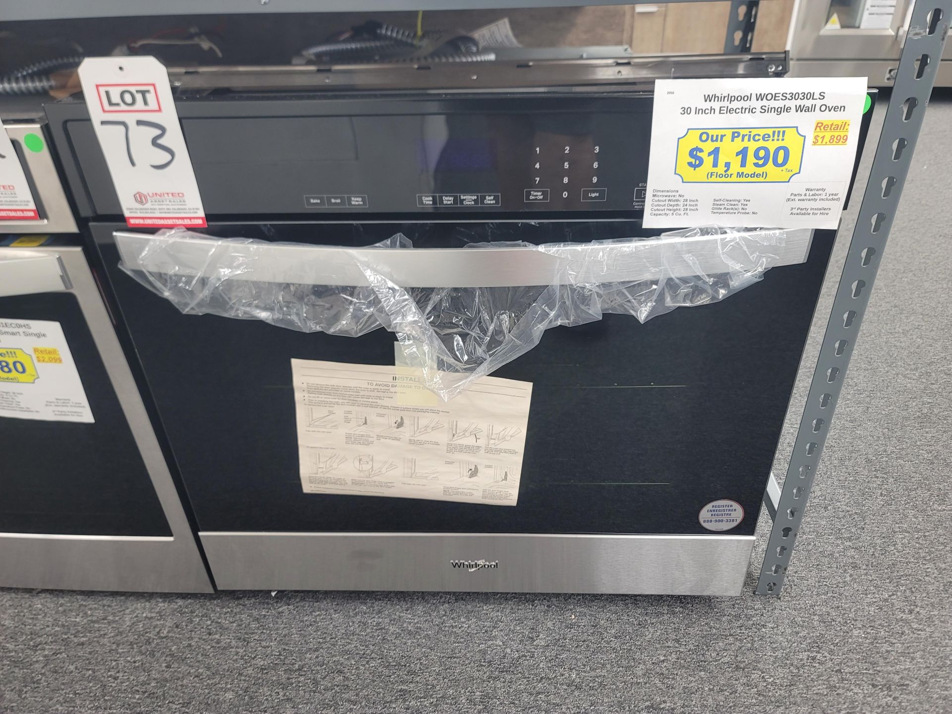 WHIRLPOOL 30" SINGLE ELECTRIC WALL OVEN W/ 5.0 CU. FT. CAPACITY IN STAINLESS STEEL, MODEL