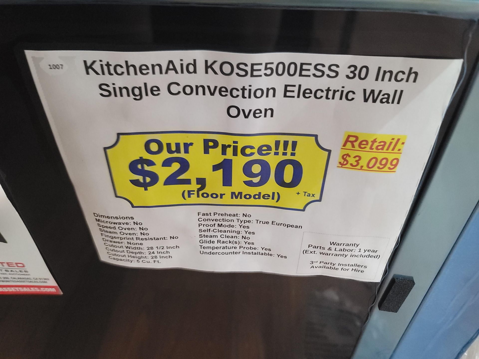 KITCHENAID 30" SINGLE CONVECTION ELECTRIC WALL OVEN W/ 5.0 CU. FT. CAPACITY IN STAINLESS STEEL, - Image 3 of 3