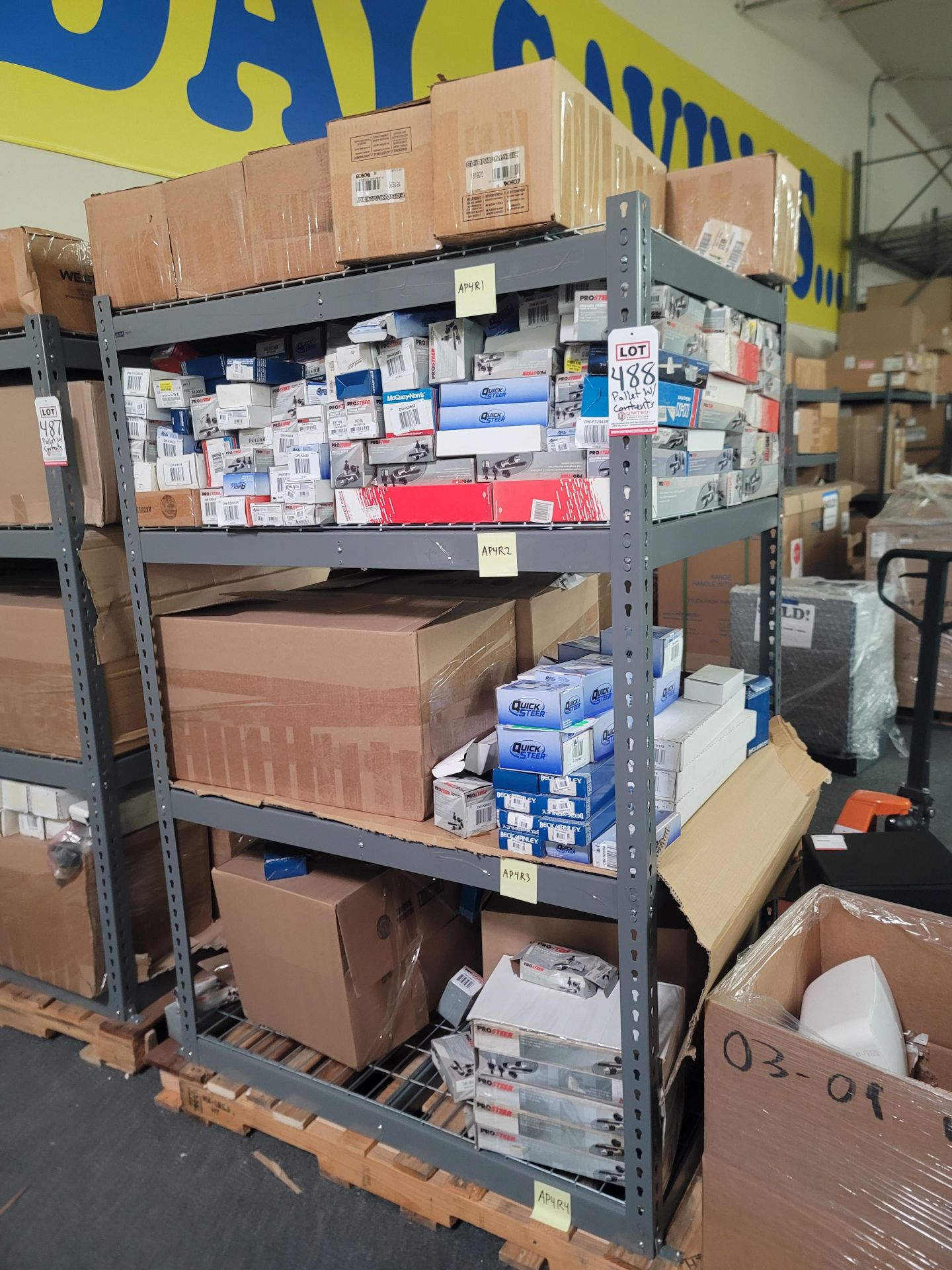 LOT - SHELF UNIT, 3' X 4', W/ CONTENTS OF CAR PARTS