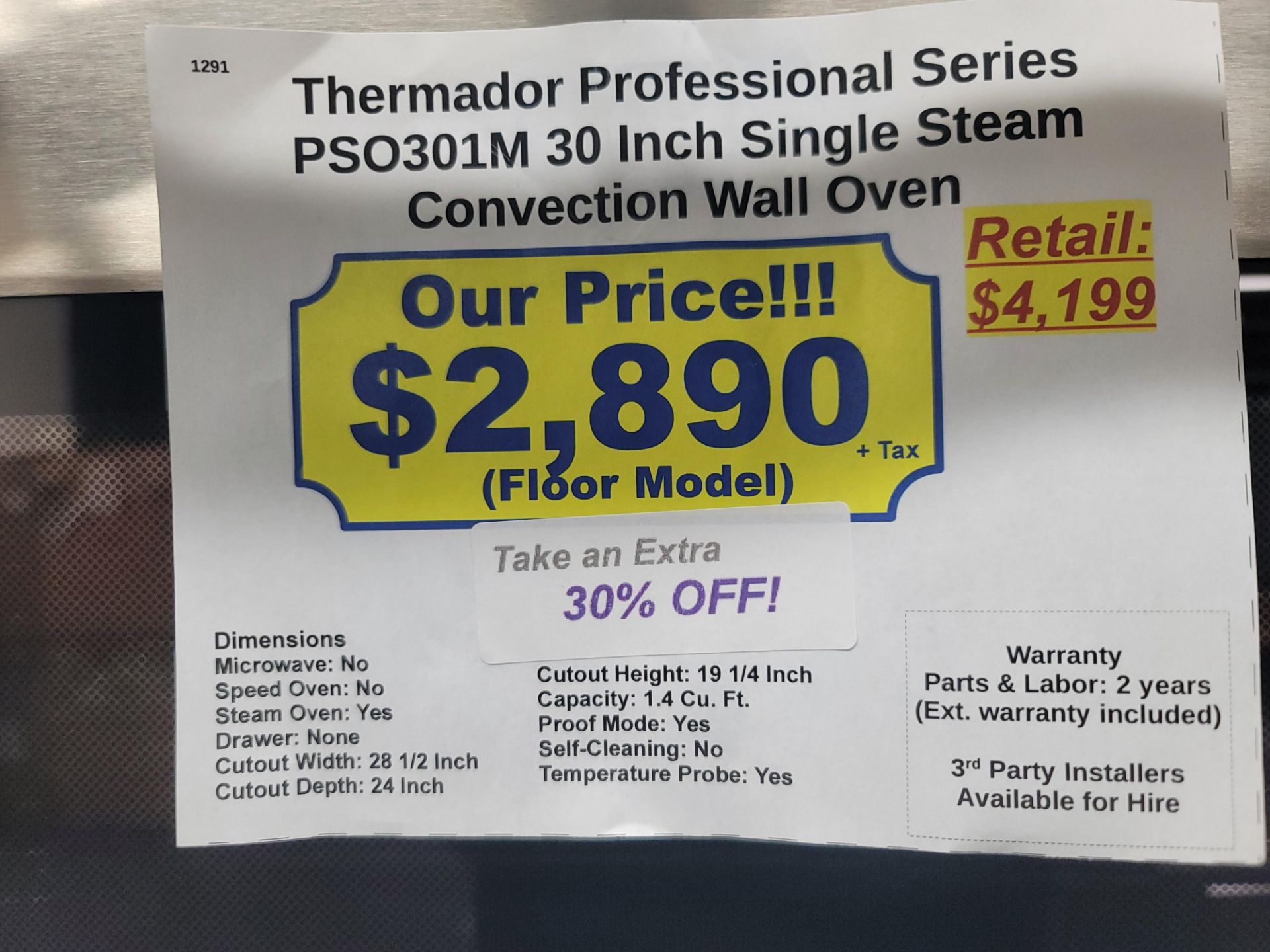 THERMADOR PROFESSIONAL SERIES 30" SINGLE STEAM CONVECTION WALL OVEN W/ 1.4 CU. FT. CAPACITY IN - Image 4 of 4
