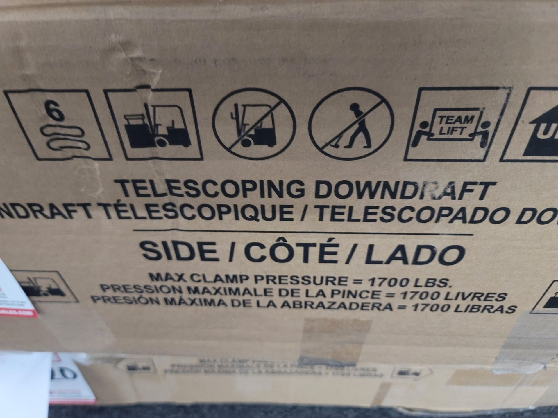 GE 36" TELESCOPIC DOWNDRAFT RANGE HOOD, MODEL UVD6361DPBB, IN ORIGINAL CARTON - Image 2 of 3