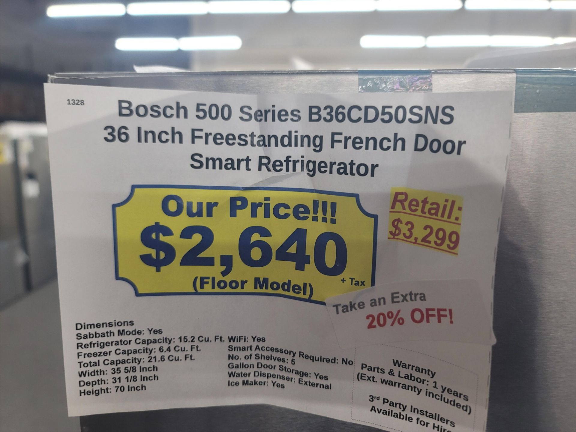 BOSCH 500 SERIES 36" SMART FREESTANDING FRENCH DOOR 15.2 CU. FT. REFRIGERATOR / 6.4 CU. FT. - Image 4 of 4