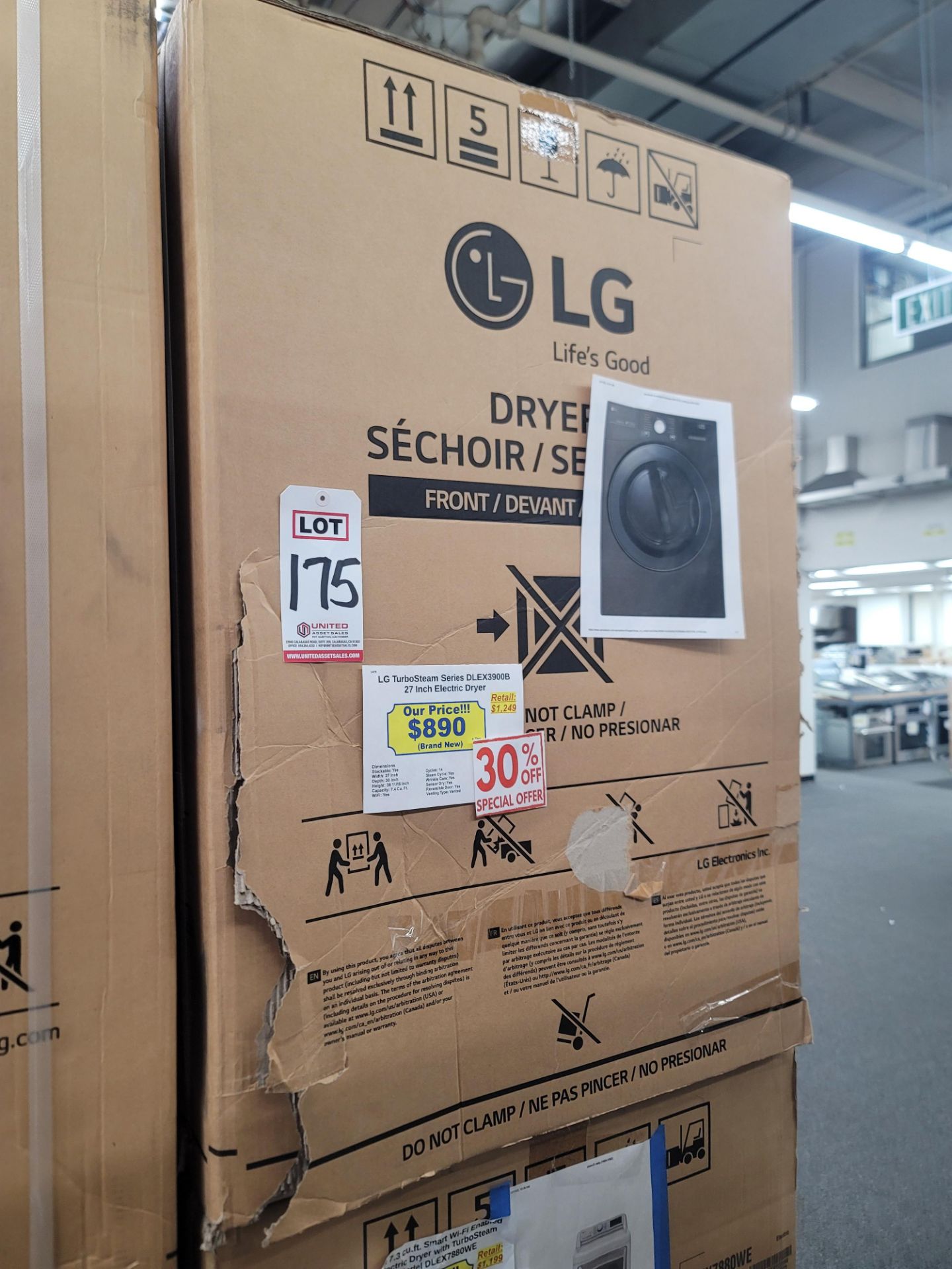 LG TURBOSTEAM SERIES 27" ELECTRIC DRYER IN BLACK, 7.4 CU. FT. CAPACITY, MODEL DLEX3900B, STILL IN