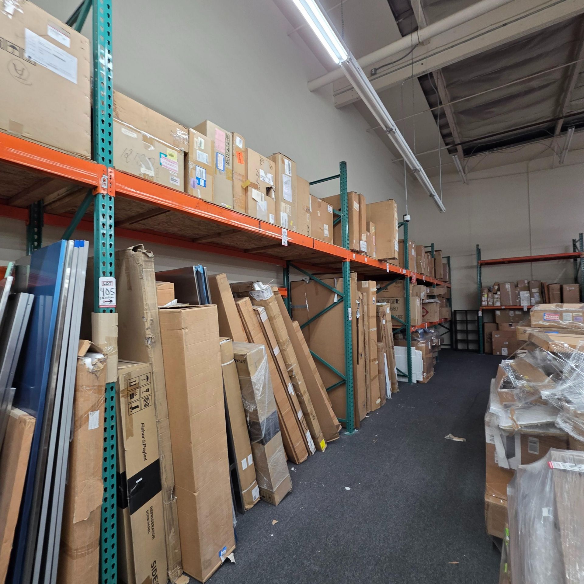 LOT - (10) 8' SECTIONS OF PALLET RACKING, APPROX. 8'-6" X 42" X 12" HT., PLYWOOD DECKING, CONTENTS - Image 7 of 9