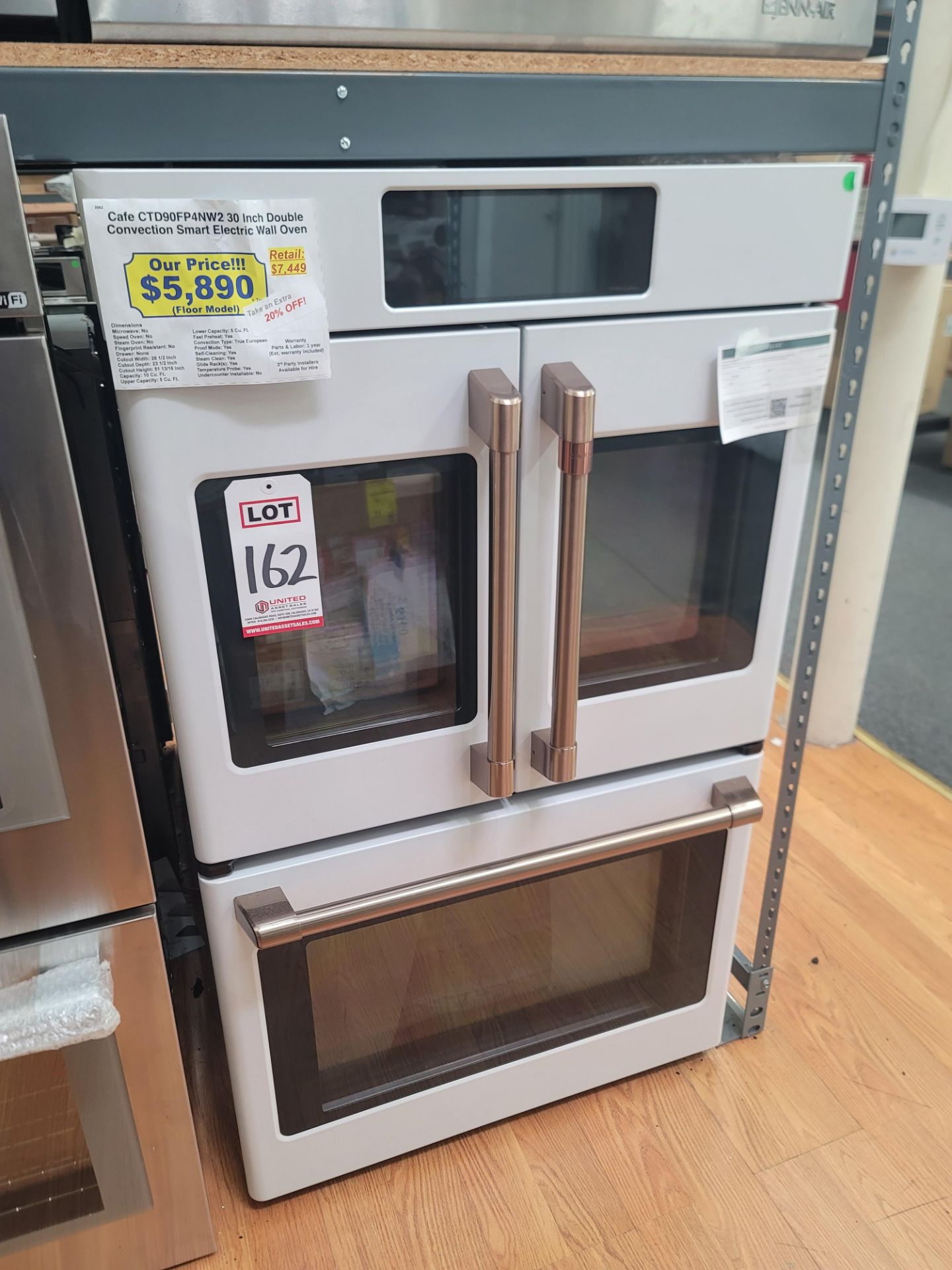 CAFE 30" DOUBLE CONVECTION SMART ELECTRIC WALL OVEN IN WHITE W/ BRONZE HANDLES, CAPACITY: UPPER 5.