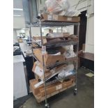 LOT - WIRE SHELF ON CASTERS, W/ CONTENTS OF APPLIANCE REPLACEMENT PARTS