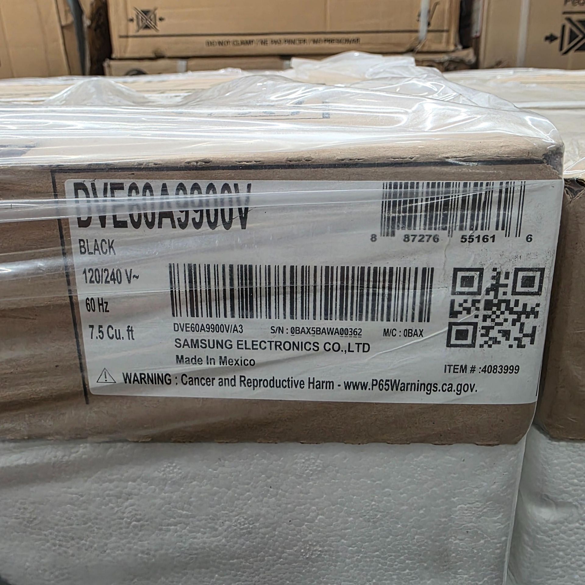 SAMSUNG 27" SMART 7.5 CU. FT. ELECTRIC DRYER IN BLACK, MODEL DVE60A9900V, UNOPENED FACTORY - Image 2 of 3