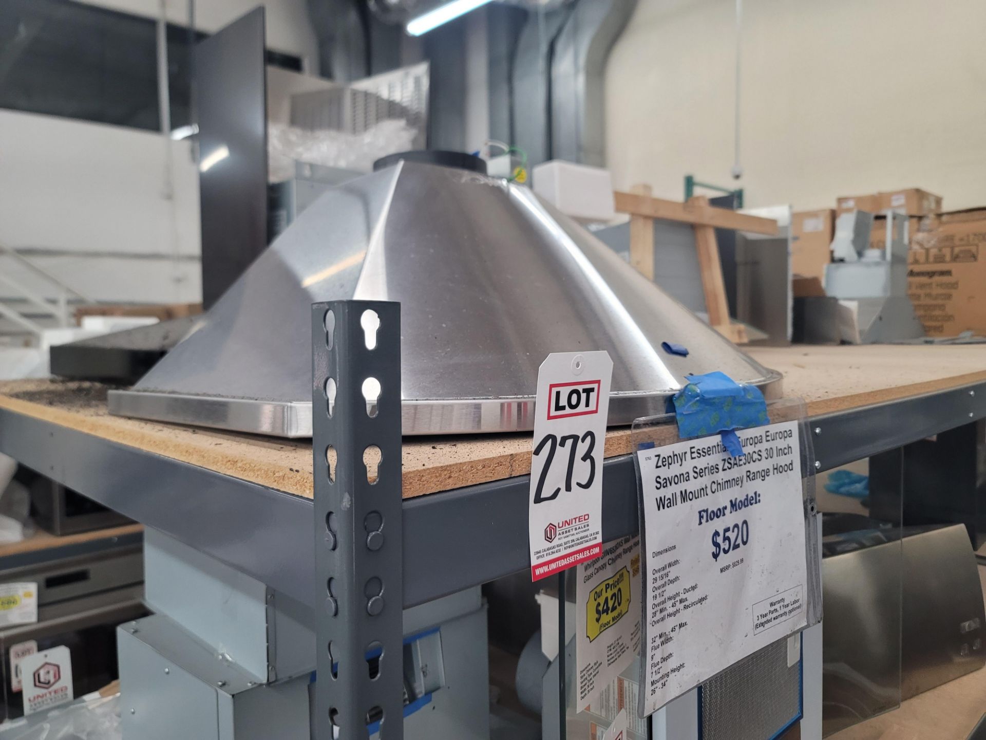 ZEPHYR ESSENTIALS EUROPA SAVONA SERIES 30" WALL MOUNT CHIMNEY RANGE HOOD, MODEL ZSAE30CS