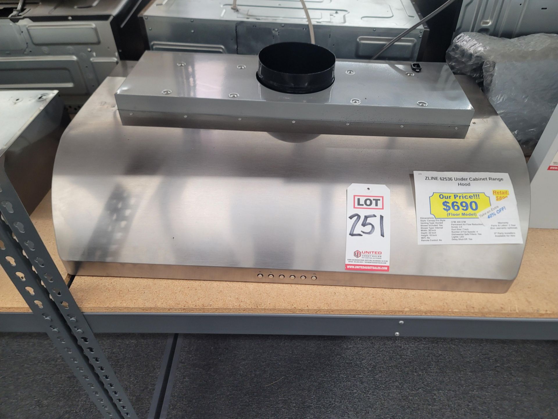 ZLINE 36" UNDER CABINET RANGE HOOD, MODEL 62536