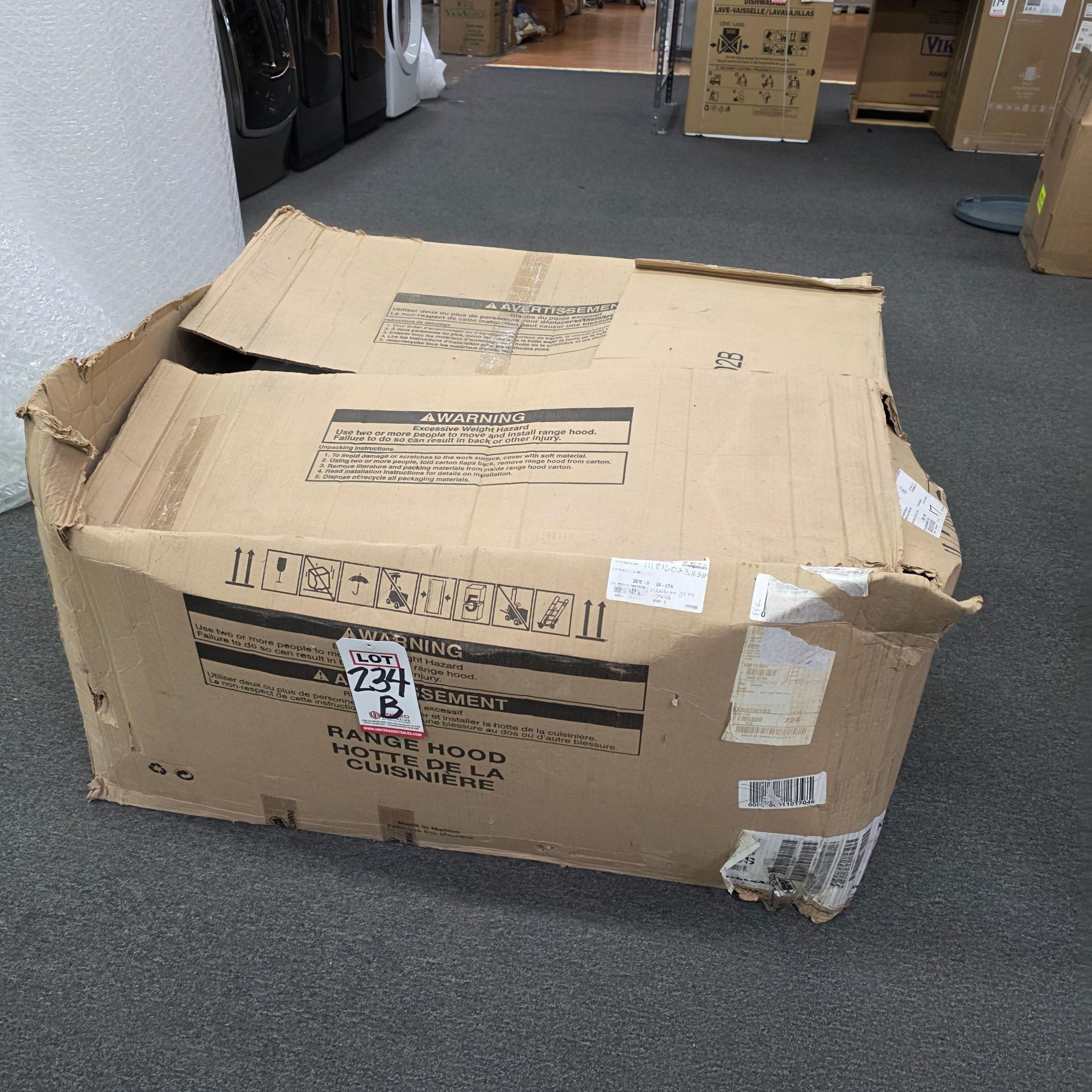 KITCHENAID 36" WALL MOUNT CHIMNEY RANGE HOOD, MODEL KXW9736YSS, IN ORIGINAL CARTON