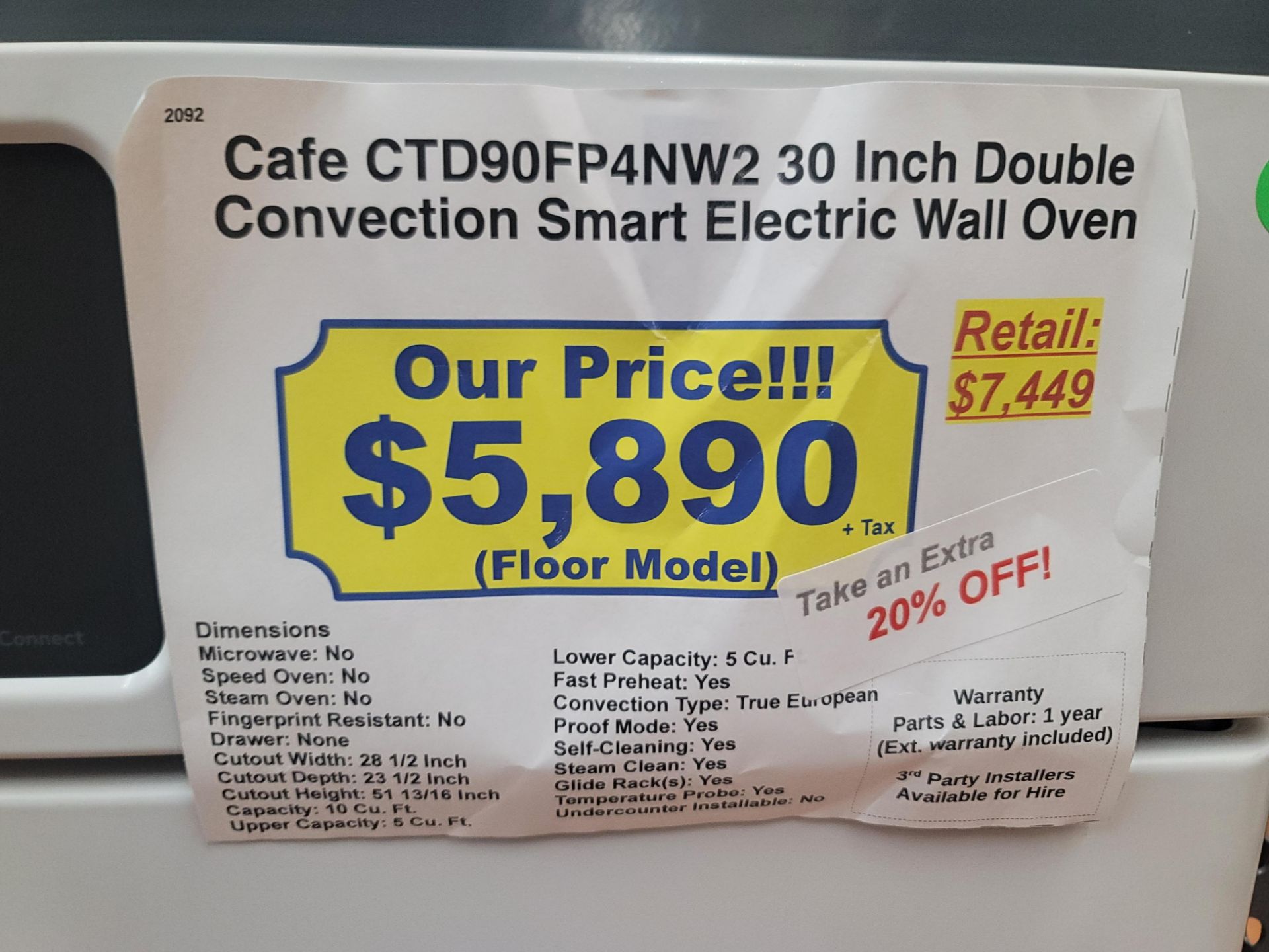 CAFE 30" DOUBLE CONVECTION SMART ELECTRIC WALL OVEN IN WHITE, CAPACITY: UPPER 5.0 CU. FT. / LOWER - Image 4 of 4