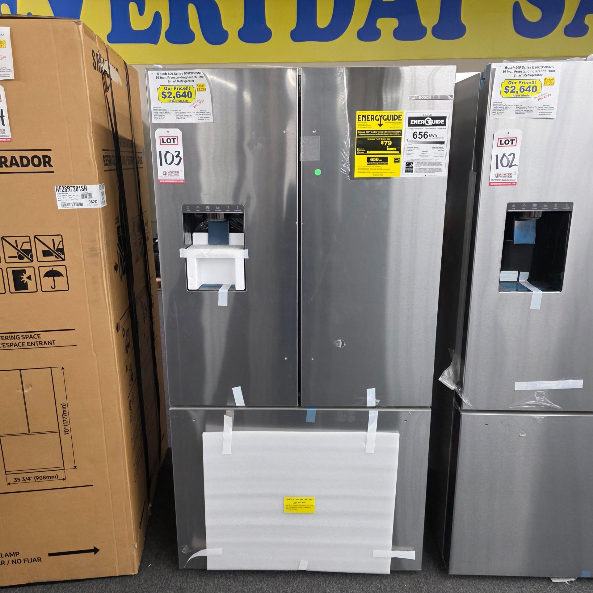 BOSCH 500 SERIES 36" SMART FREESTANDING FRENCH DOOR 15.2 CU. FT. REFRIGERATOR / 6.4 CU. FT.