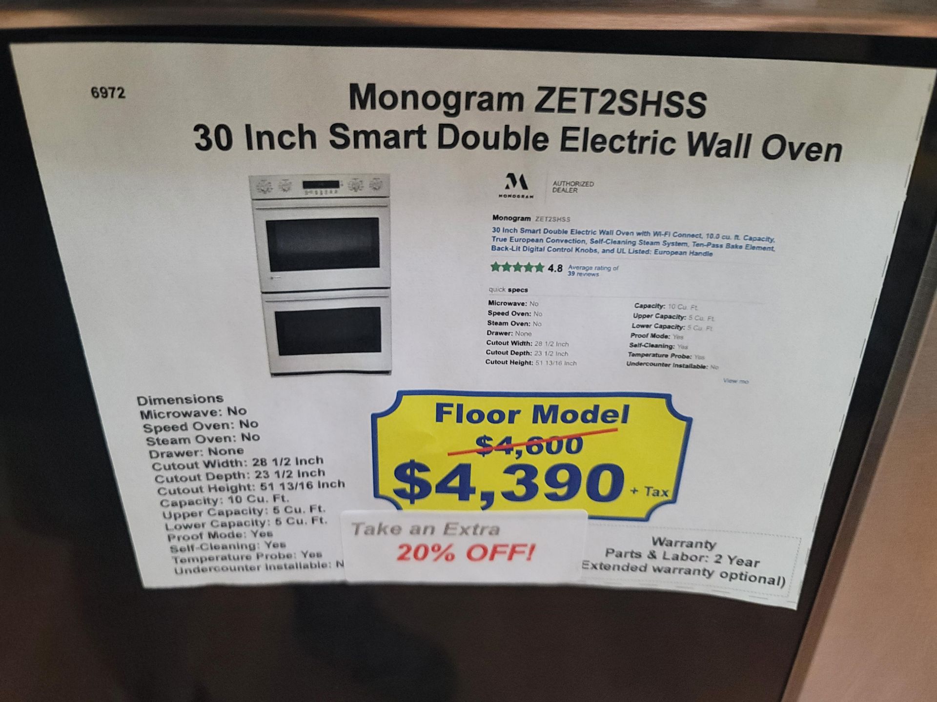 MONOGRAM 30" SMART DOUBLE ELECTRIC WALL OVEN IN STAINLESS STEEL, CAPACITY: UPPER 5.0 CU. FT. / LOWER - Image 6 of 6