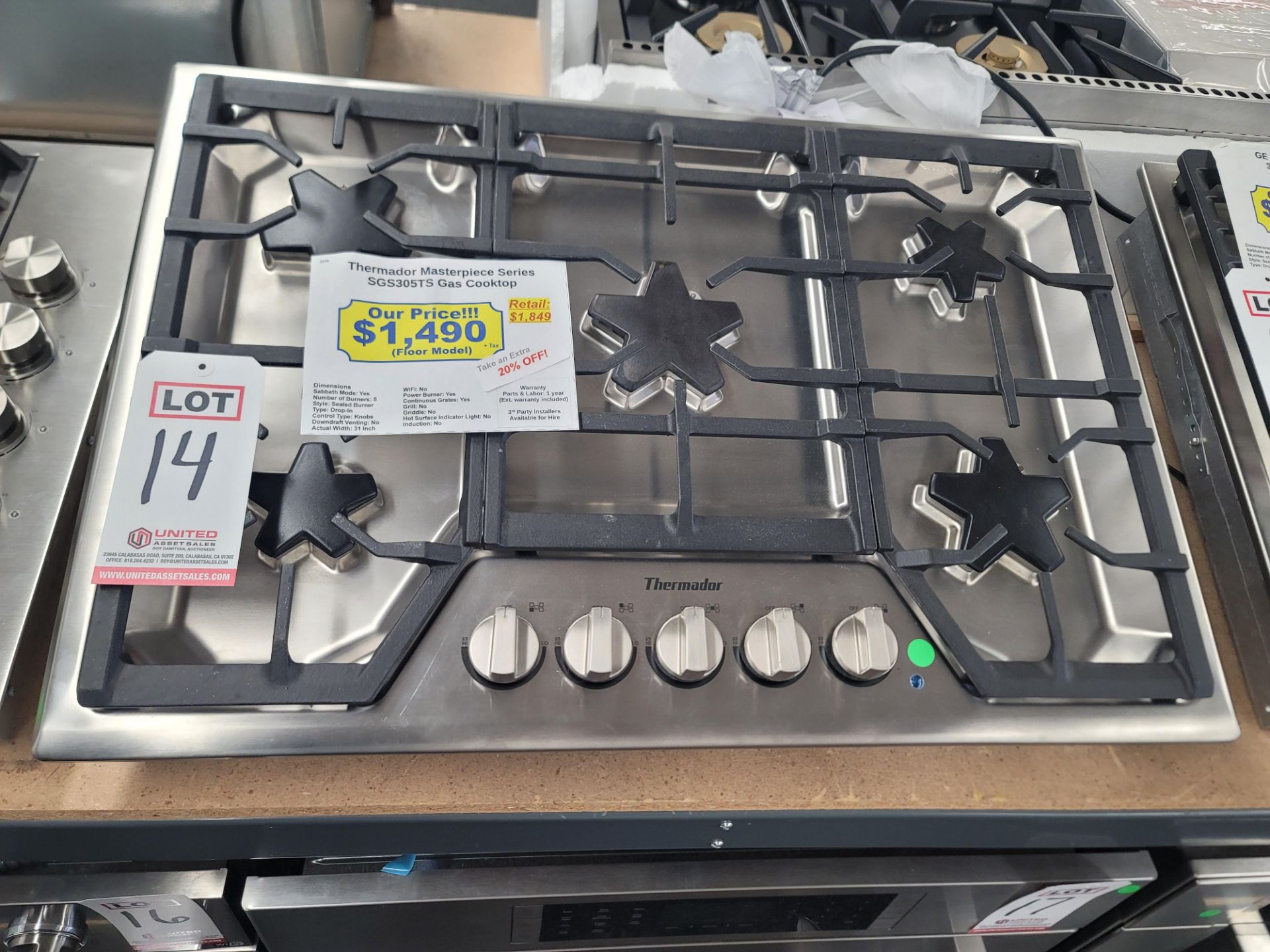 THERMADOR MASTERPIECE SERIES 30" GAS COOKTOP W/ (5) STAR BURNERS IN STAINLESS STEEL, MODEL SGS305TS