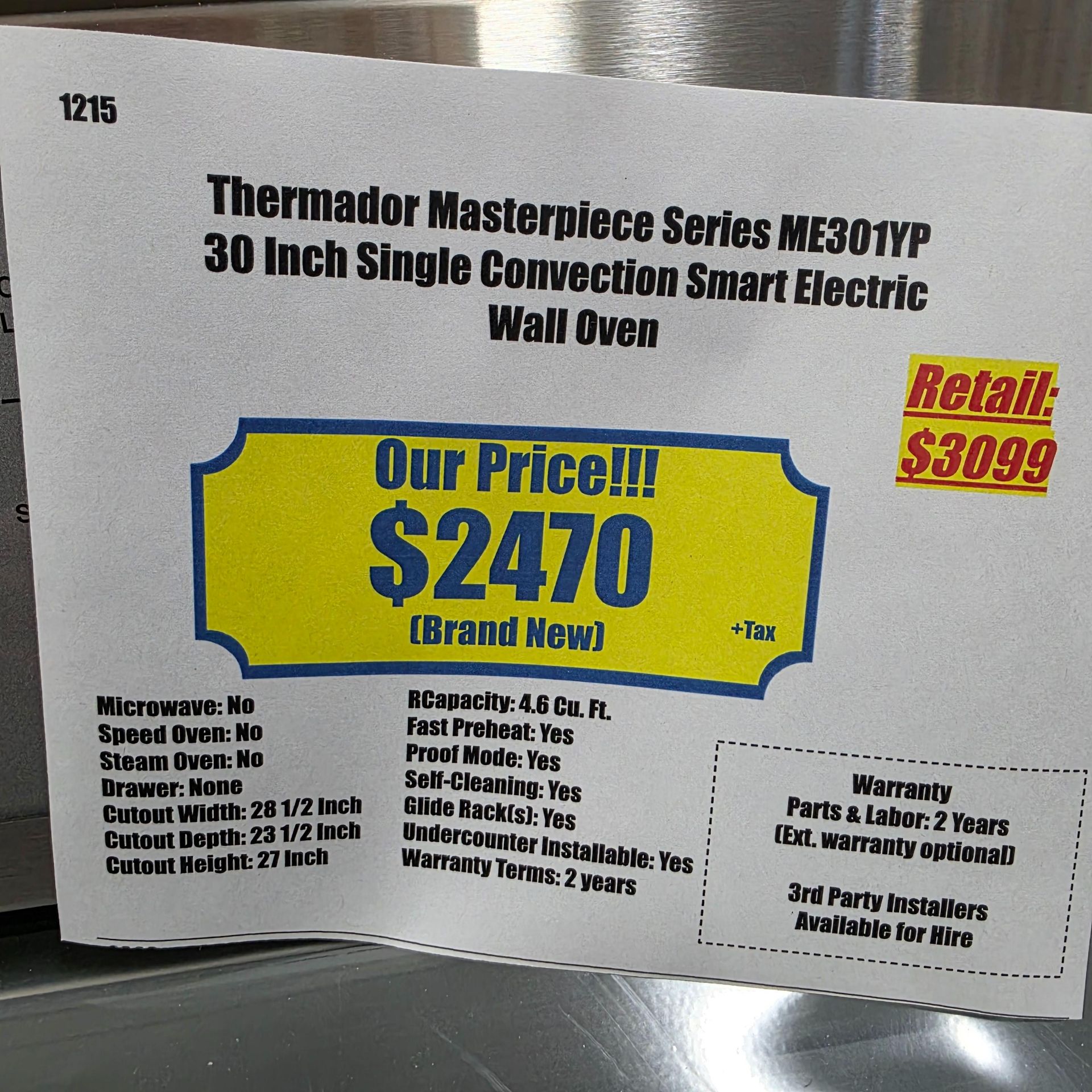 THERMADOR MASTERPIECE SERIES 30" SINGLE CONVECTION SMART ELECTRIC WALL OVEN W/ 4.6 CU. FT. - Image 3 of 3