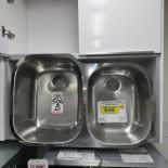 FRANKE REGATTA UNDERMOUNT DOUBLE BOWL KITCHEN SINK, MODEL RGX160, (NOTE: LIP HAS (2) MINOR DENT/