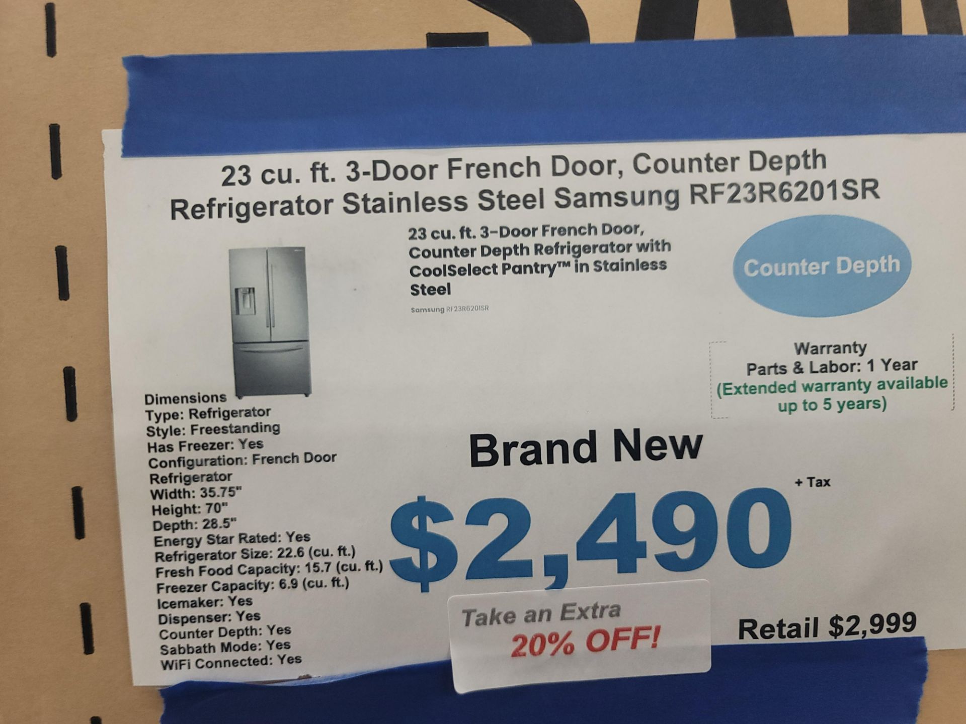 SAMSUNG 36" COUNTER DEPTH 3-DOOR FRENCH DOOR 15.7 CU. FT. REFRIGERATOR / 6.9 CU. FT. FREEZER / 22. - Image 2 of 2