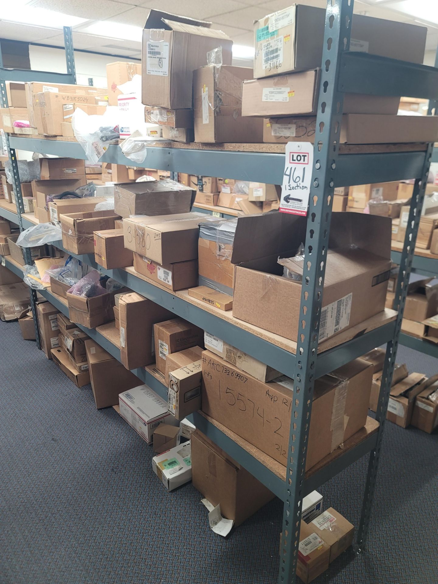 LOT - 8' SHELF UNIT W/ CONTENTS OF APPLIANCE REPLACEMENT PARTS