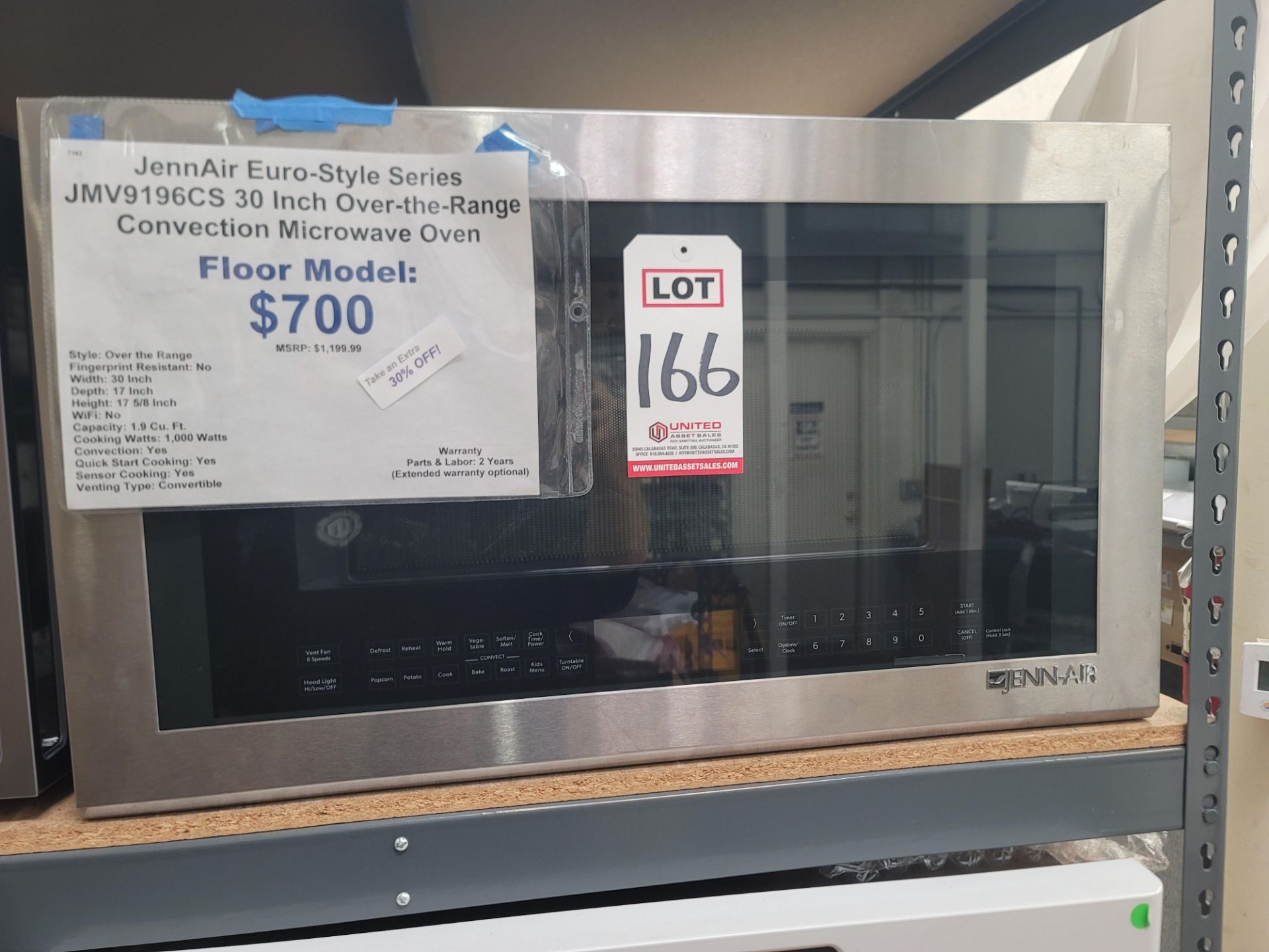 JENNAIR EURO-STYLE SERIES 30" OVER-THE-RANGE CONVECTION MICROWAVE OVEN IN STAINLESS STEEL, 1.9 CU.