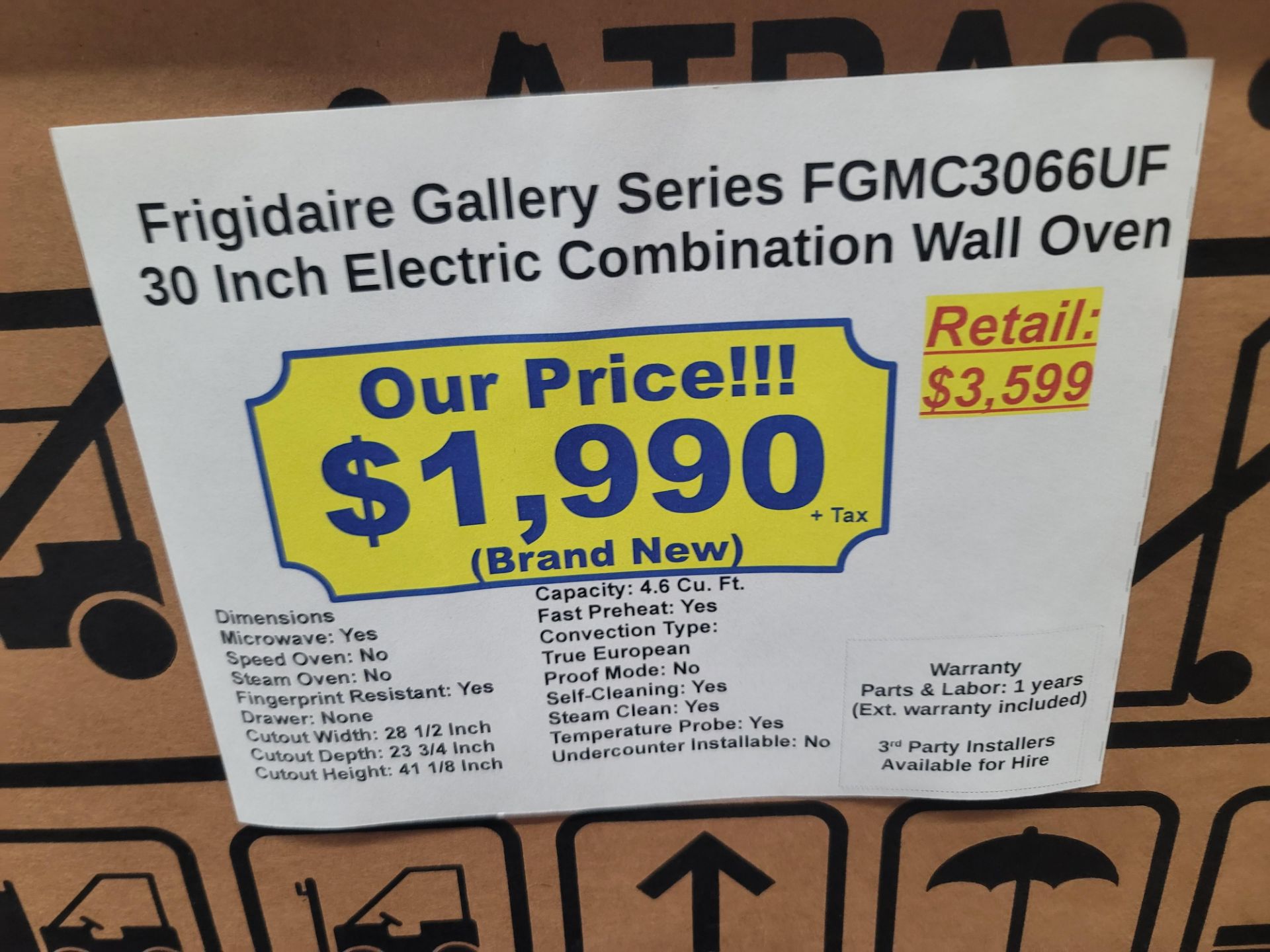 FRIGIDAIRE GALLERY SERIES 30" ELECTRIC COMBINATION MICROWAVE & WALL OVEN IN STAINLESS STEEL, MODEL - Image 2 of 2