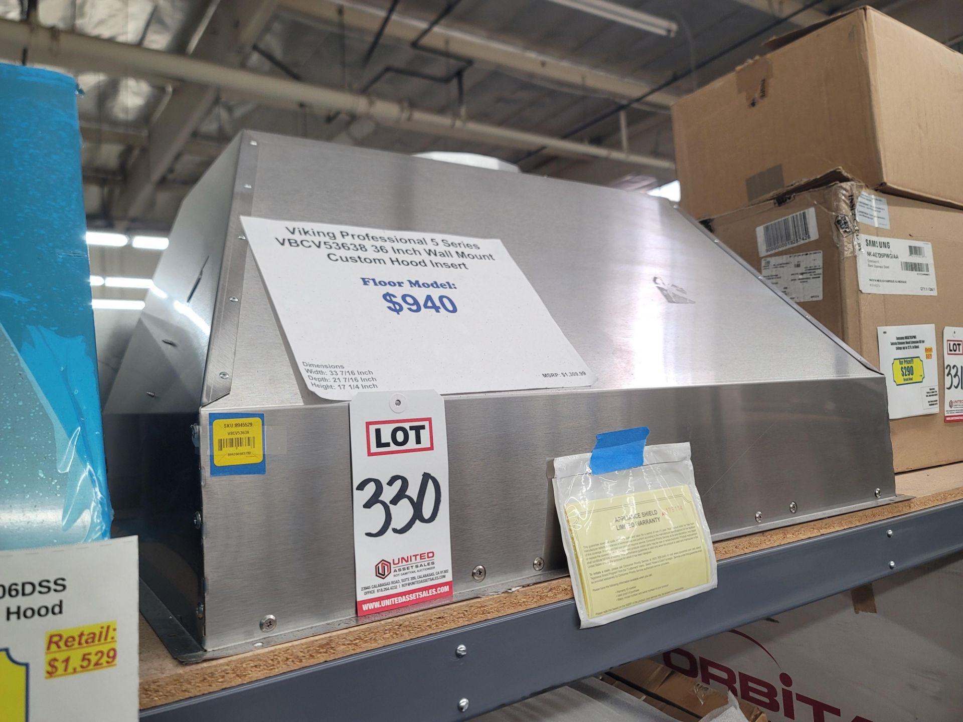 VIKING PROFESSIONAL 5 SERIES 36" WALL MOUNT CUSTOM HOOD INSERT, MODEL VBCV53638