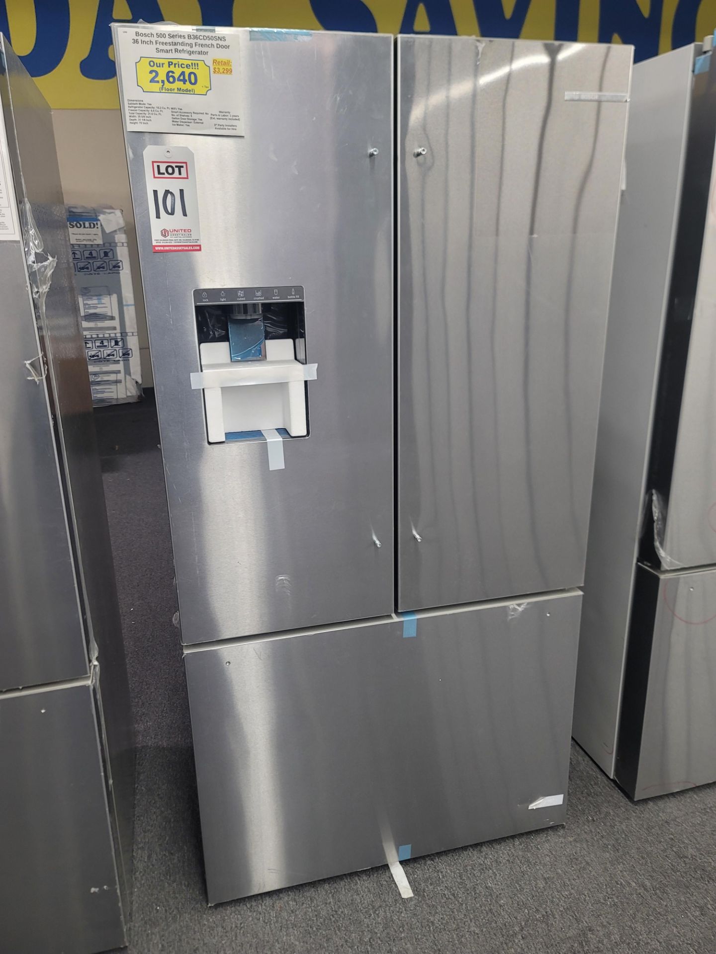 BOSCH 500 SERIES 36" SMART FREESTANDING FRENCH DOOR 15.2 CU. FT. REFRIGERATOR / 6.4 CU. FT.