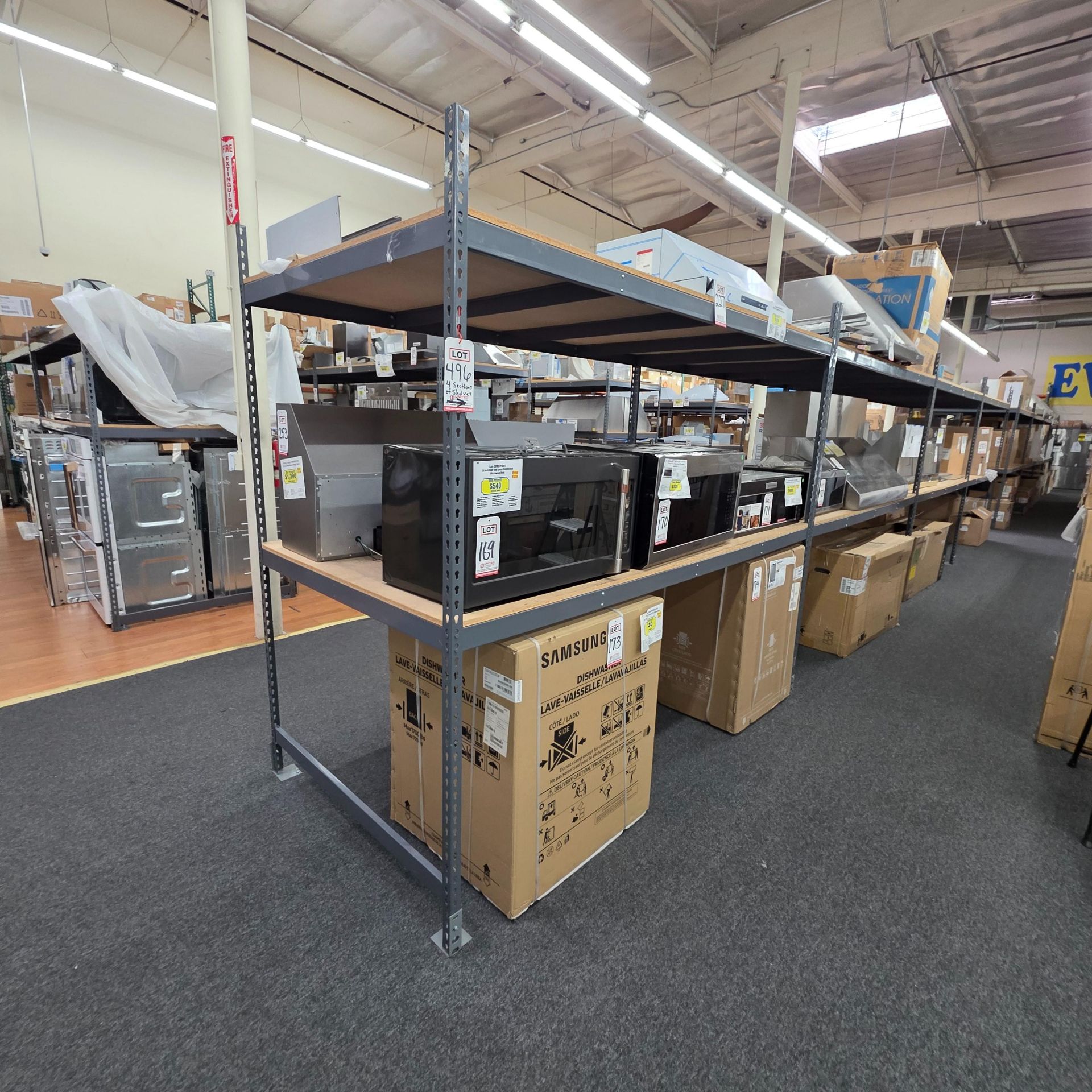 LOT - (4) SHELF UNITS, 8' X 4' X 7' HT, CONTENTS NOT INCLUDED, (DELAYED PICKUP UNTIL WEDNESDAY,