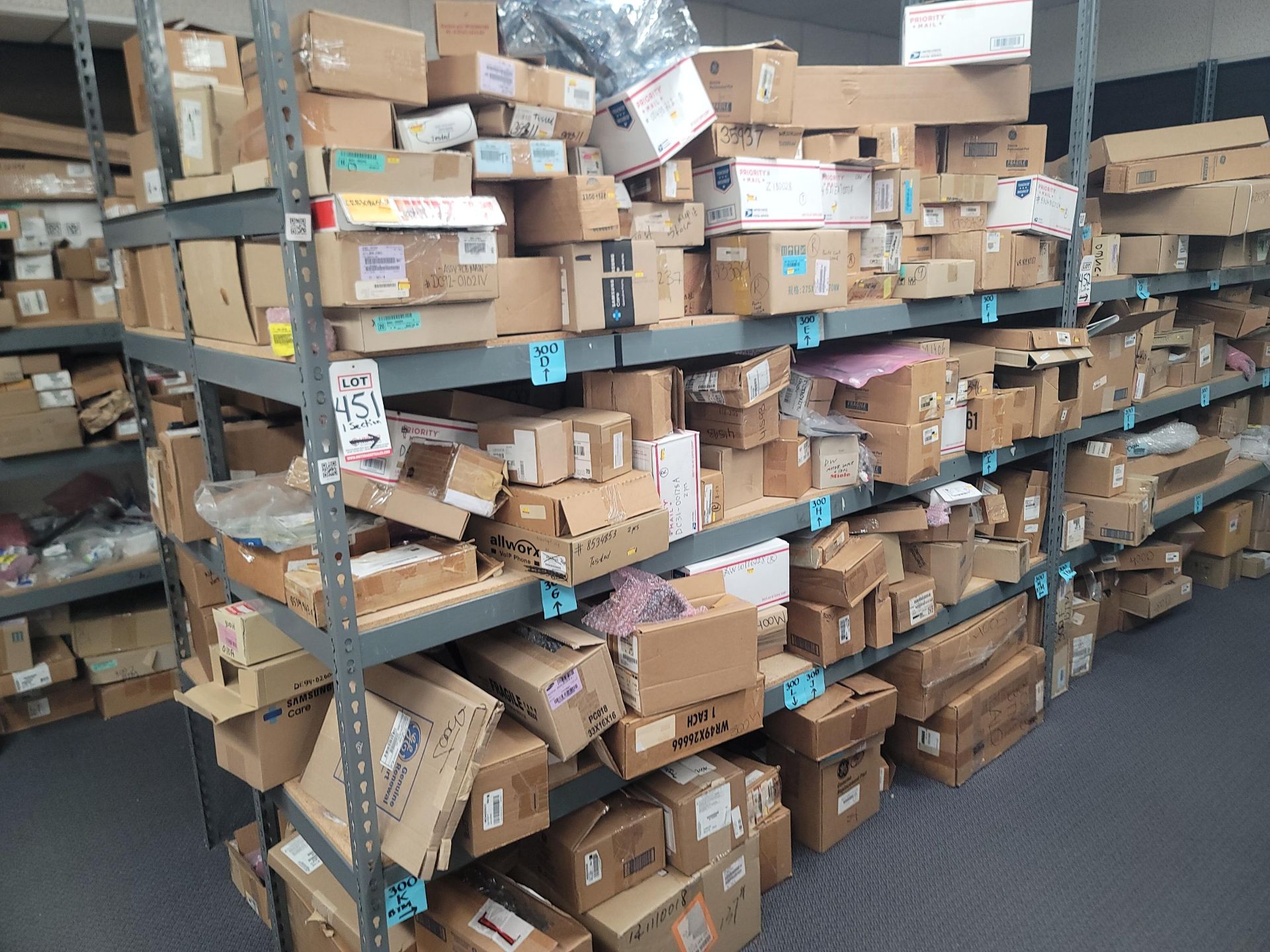 LOT - 8' SHELF UNIT W/ CONTENTS OF APPLIANCE REPLACEMENT PARTS