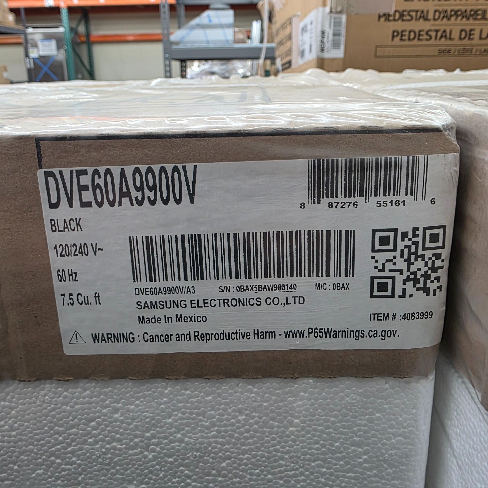 SAMSUNG 27" SMART 7.5 CU. FT. ELECTRIC DRYER IN BLACK, MODEL DVE60A9900V, UNOPENED FACTORY - Image 2 of 3