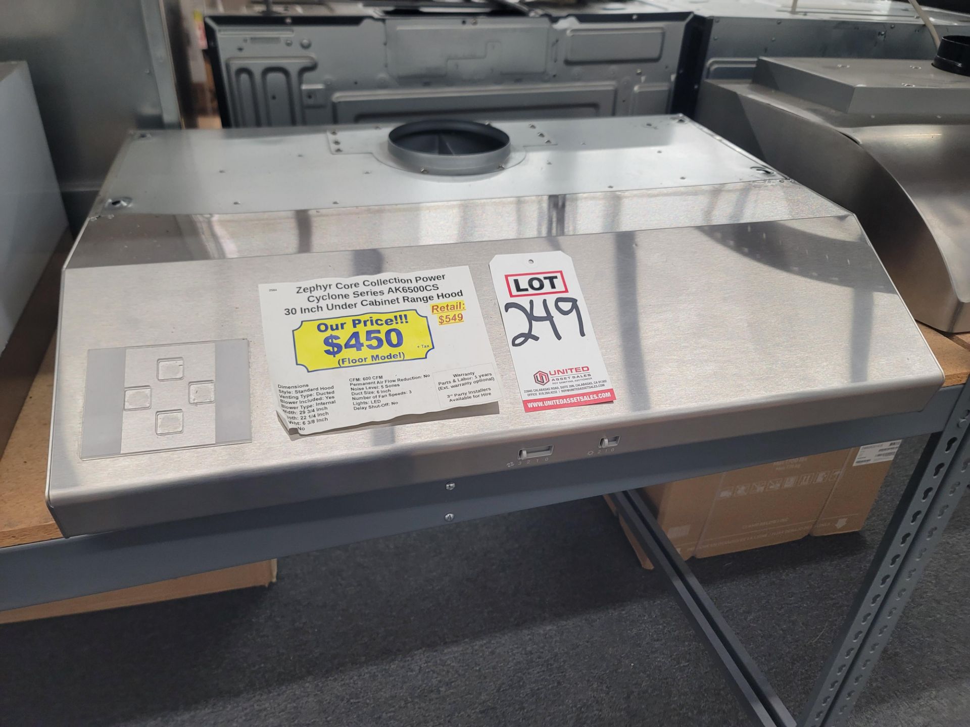 ZEPHYR CORE COLLECTION POWER CYCLONE SERIES 30" UNDER CABINET RANGE HOOD, MODEL AK6500CS