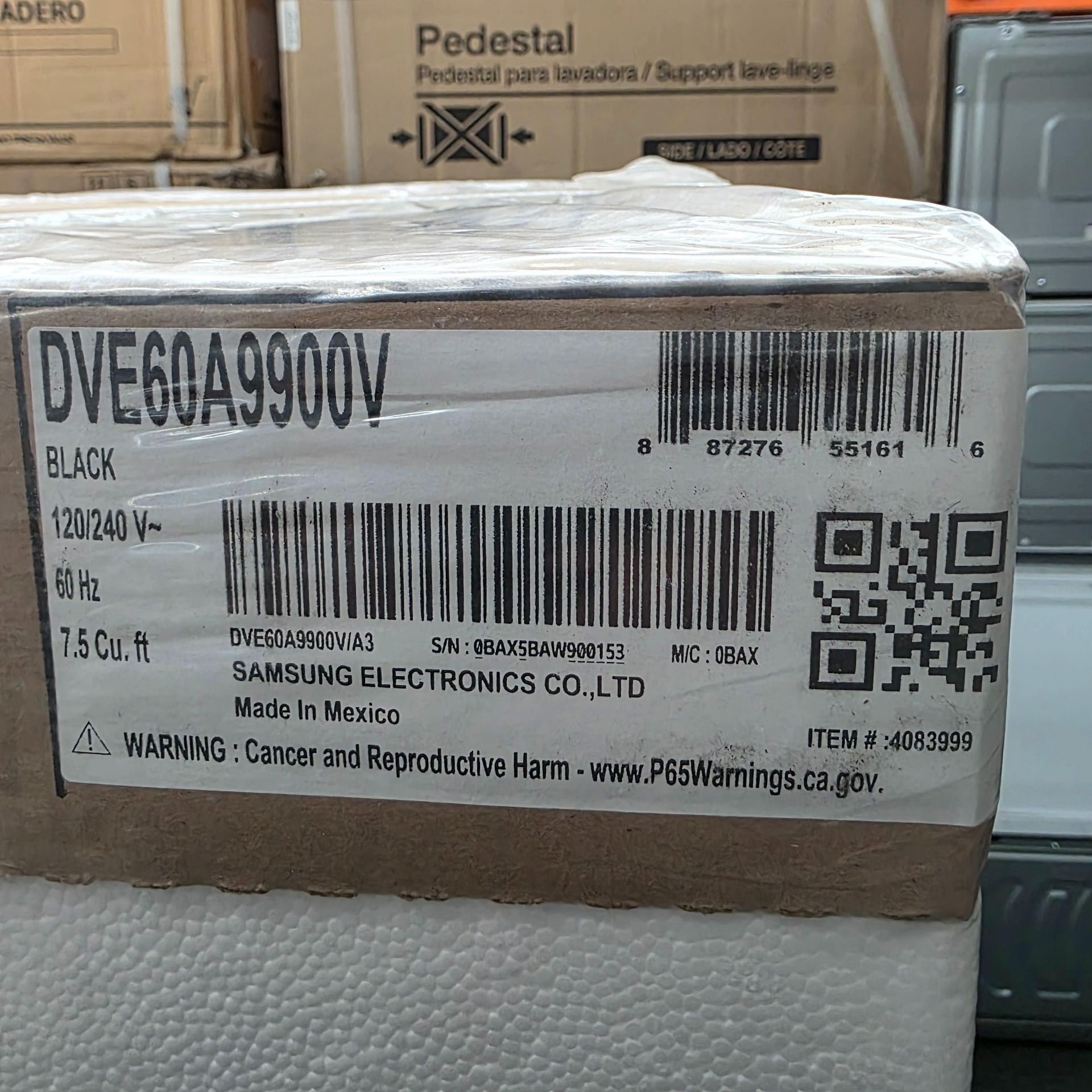 SAMSUNG 27" SMART 7.5 CU. FT. ELECTRIC DRYER IN BLACK, MODEL DVE60A9900V, UNOPENED FACTORY - Image 2 of 3