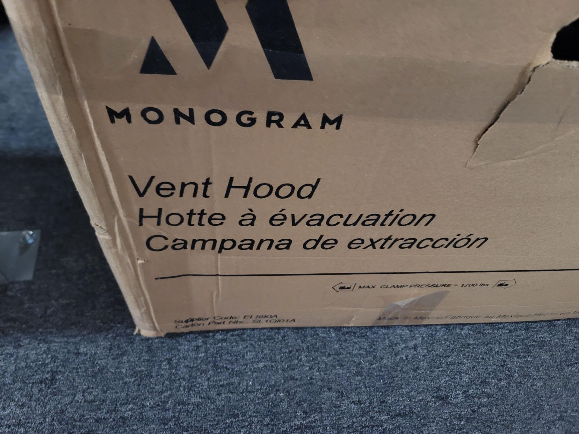 MONOGRAM 30" WALL MOUNTED VENT HOOD, MODEL ZVW8301SWSS, IN ORIGINAL CARTON - Image 2 of 3