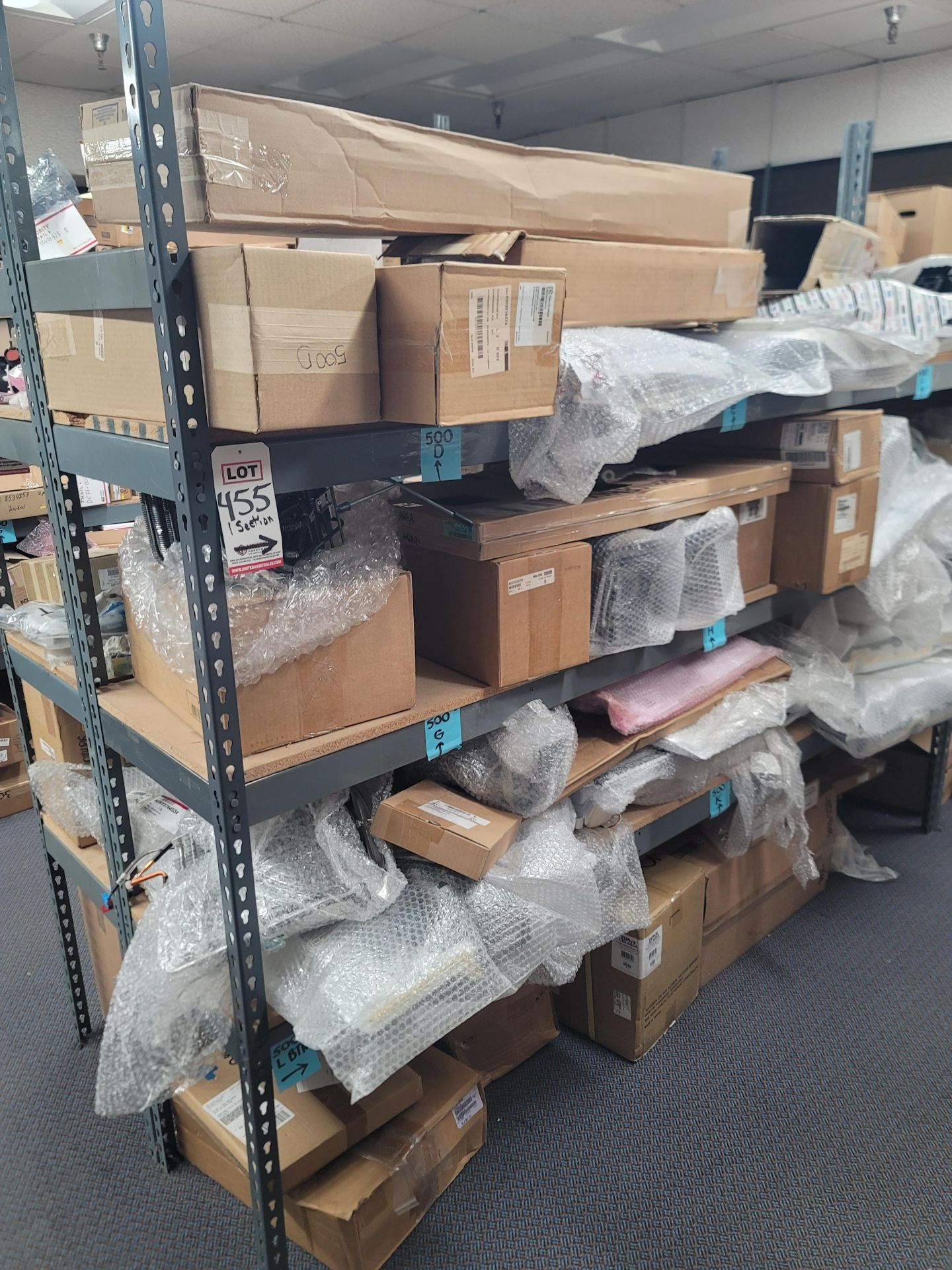 LOT - 8' SHELF UNIT W/ CONTENTS OF APPLIANCE REPLACEMENT PARTS