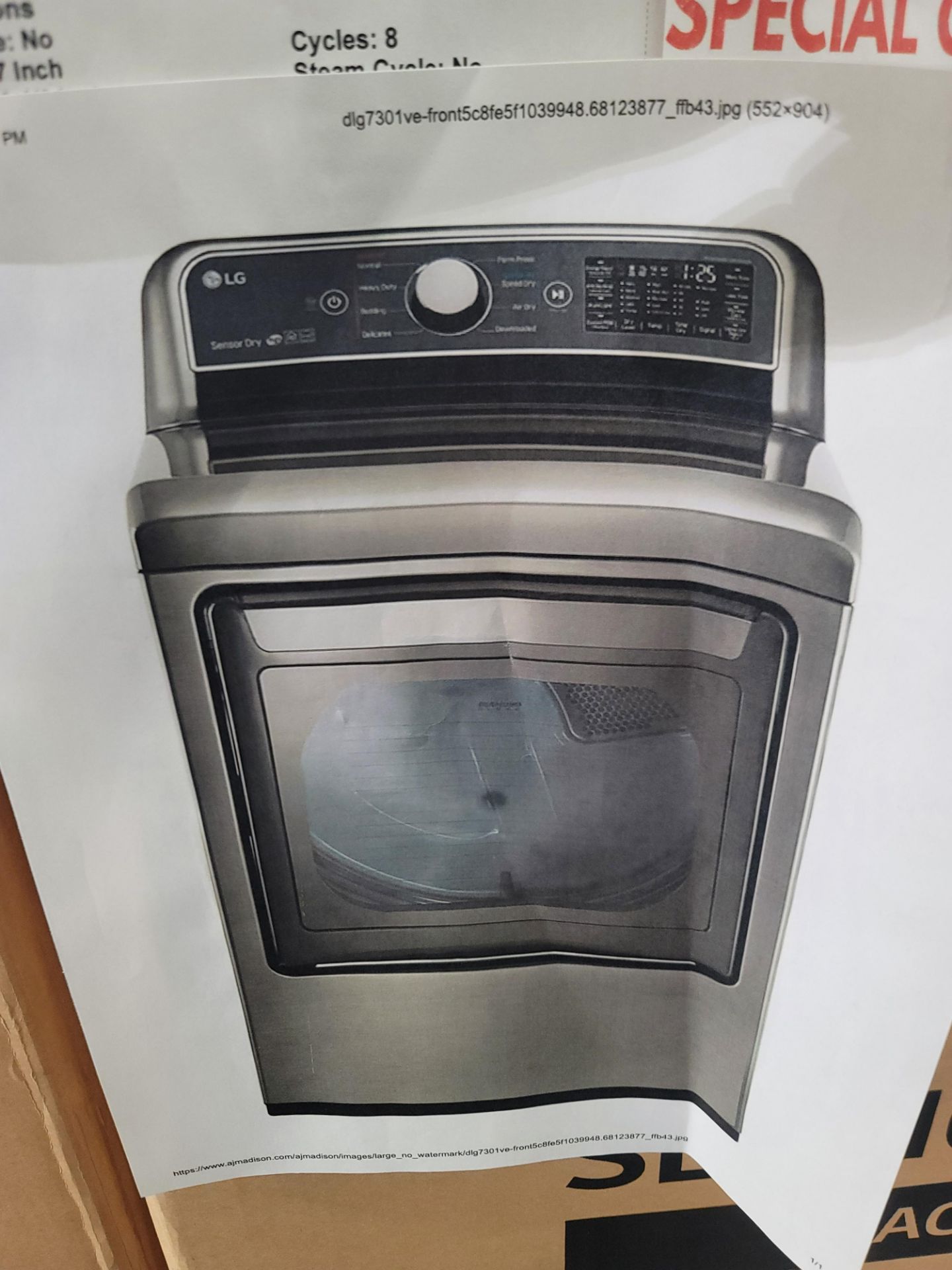 LG 27" ELECTRIC SMART DRYER IN GRAPHITE, 7.3 CU. FT. CAPACITY, MODEL DLE7300VE, IN UNOPENED CARTON - Image 2 of 3