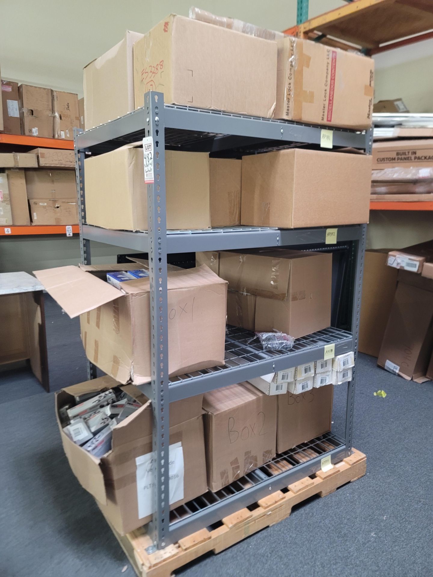 LOT - SHELF UNIT, 3' X 4', W/ CONTENTS OF CAR PARTS